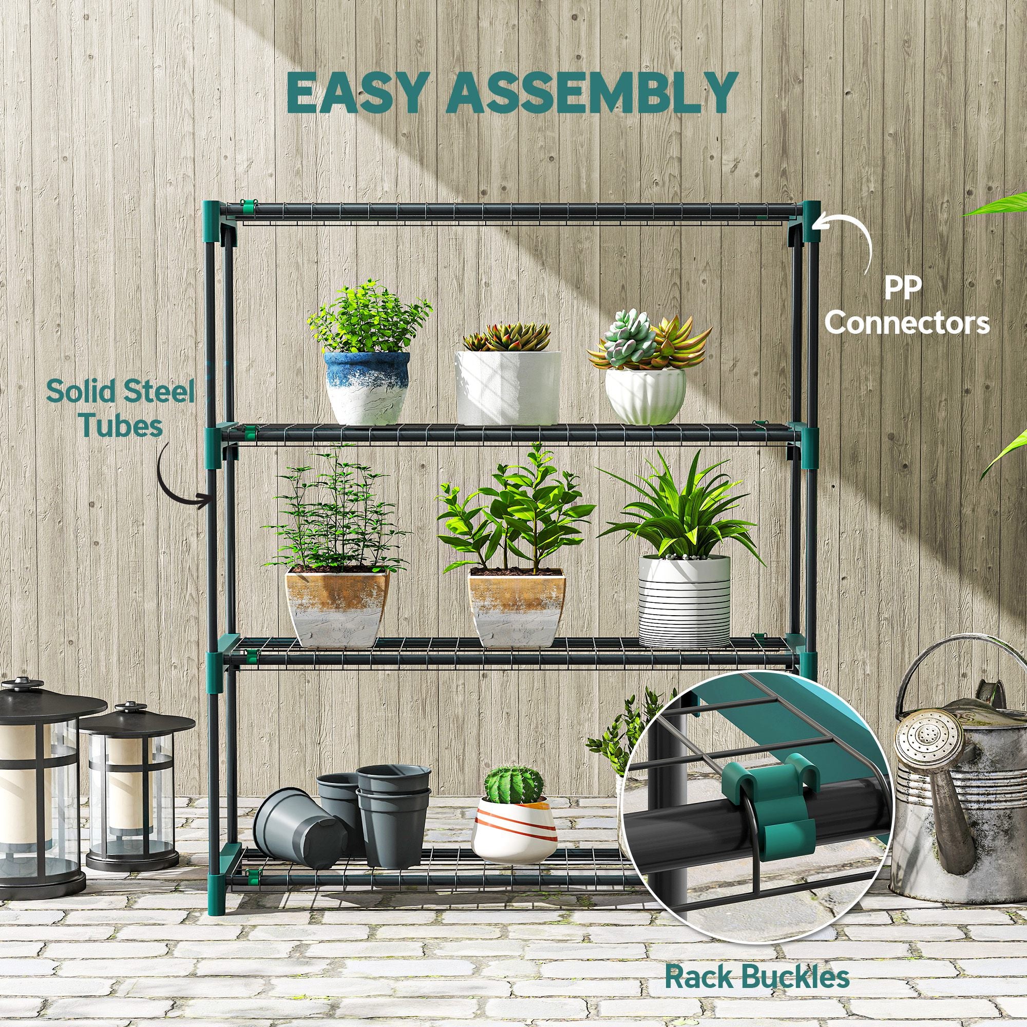 Outsunny 4-Tier Plant Stand Indoor Outdoor, Set of 2 Metal Plant Shelf - Image 6