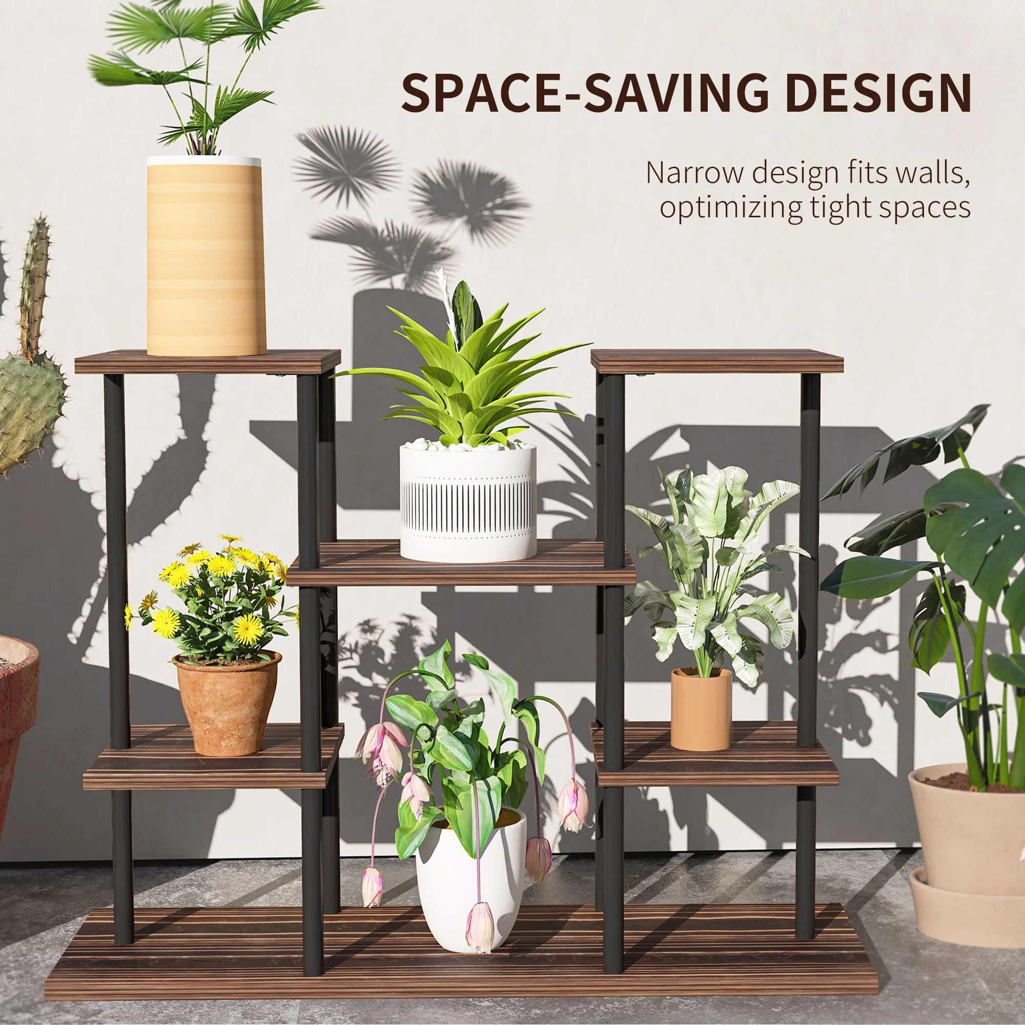 Outsunny 4 Tiered Metal Flower Shelf Display Rack, Carbonised Finish - Image 6