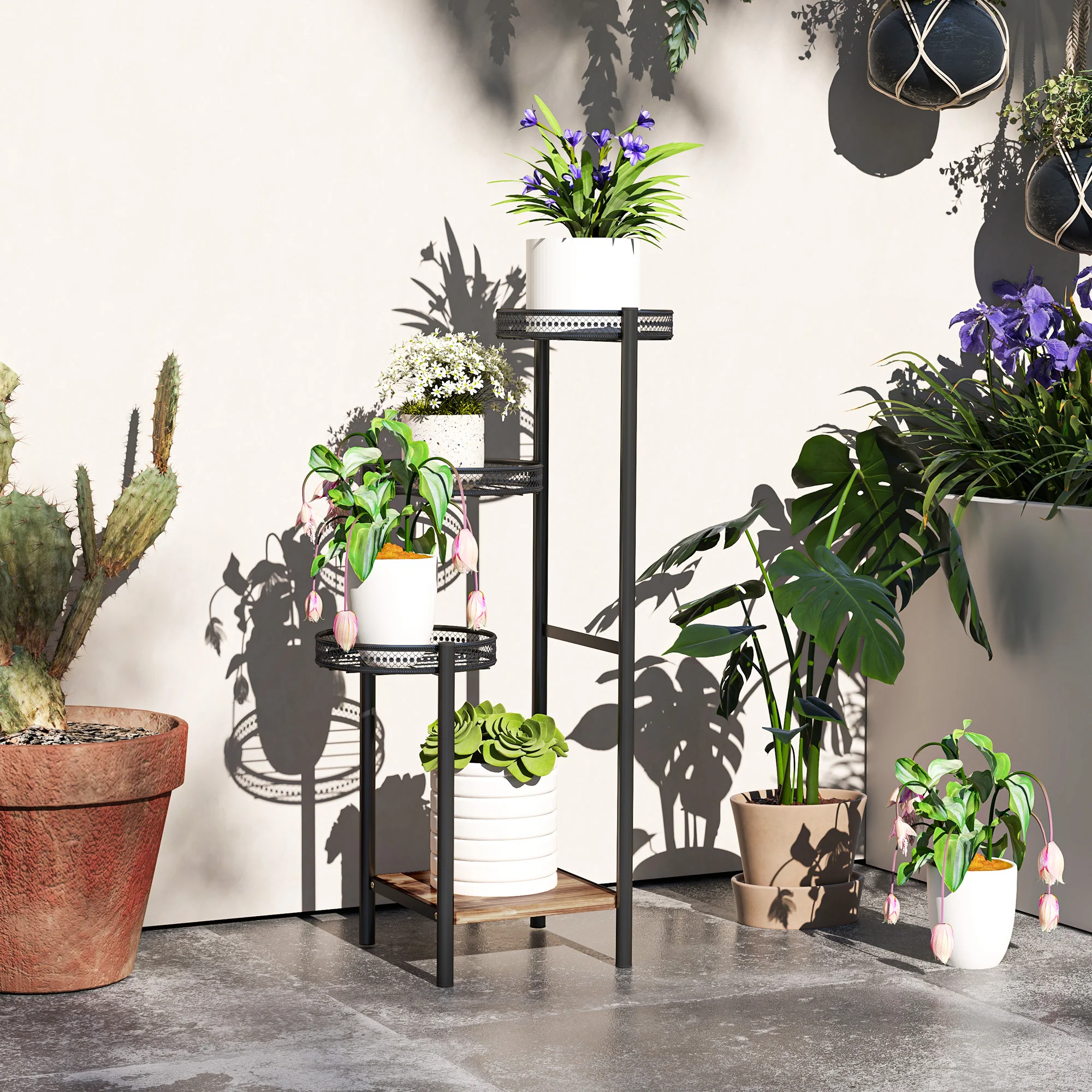 Outsunny 4 Tiered Plant Pot Stand, Metal Plant Shelf For Living Room - Image 2