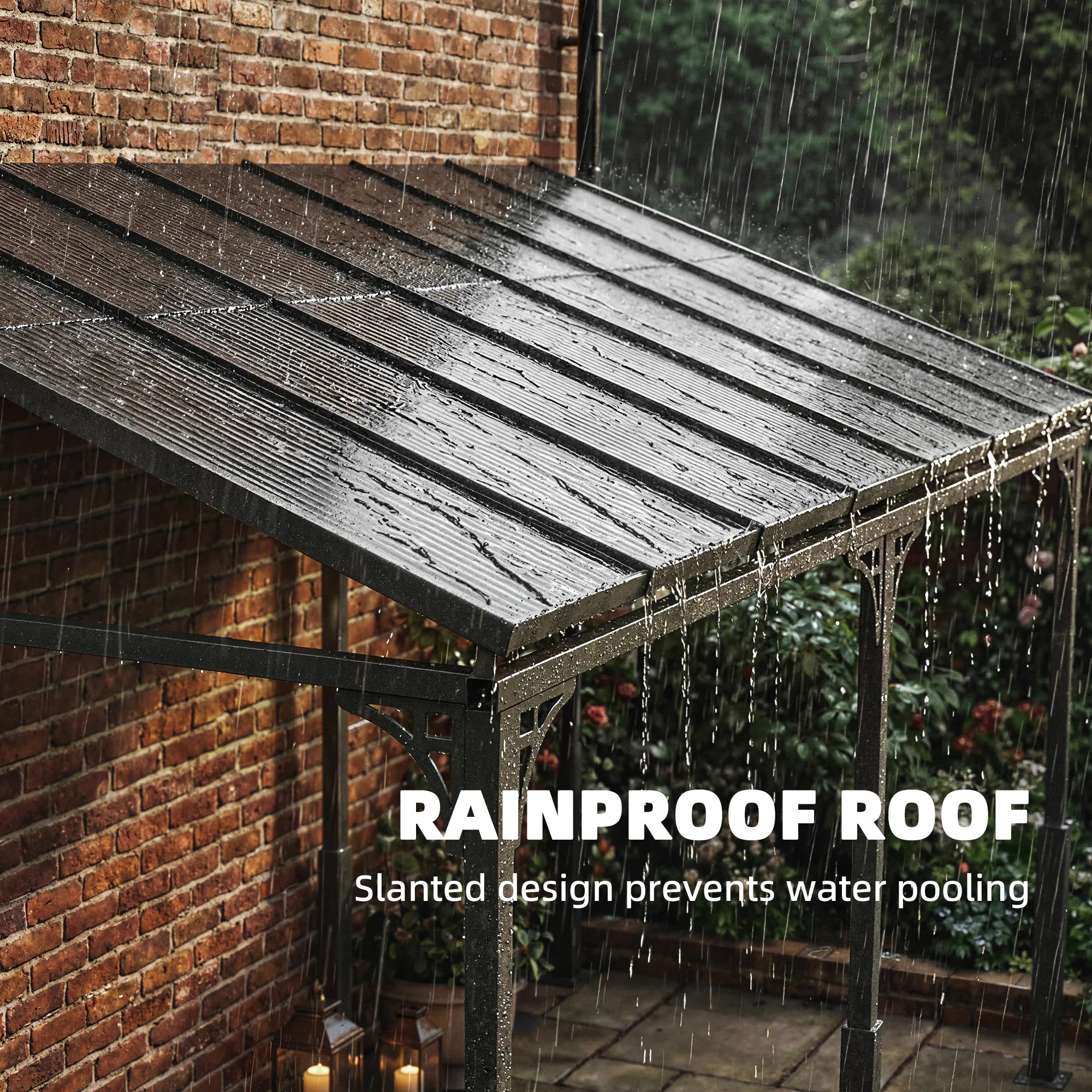 Outsunny 4 x 3 m Metal Lean-to Hardtop Gazebo, Wall-Mounted Pergola - Image 6