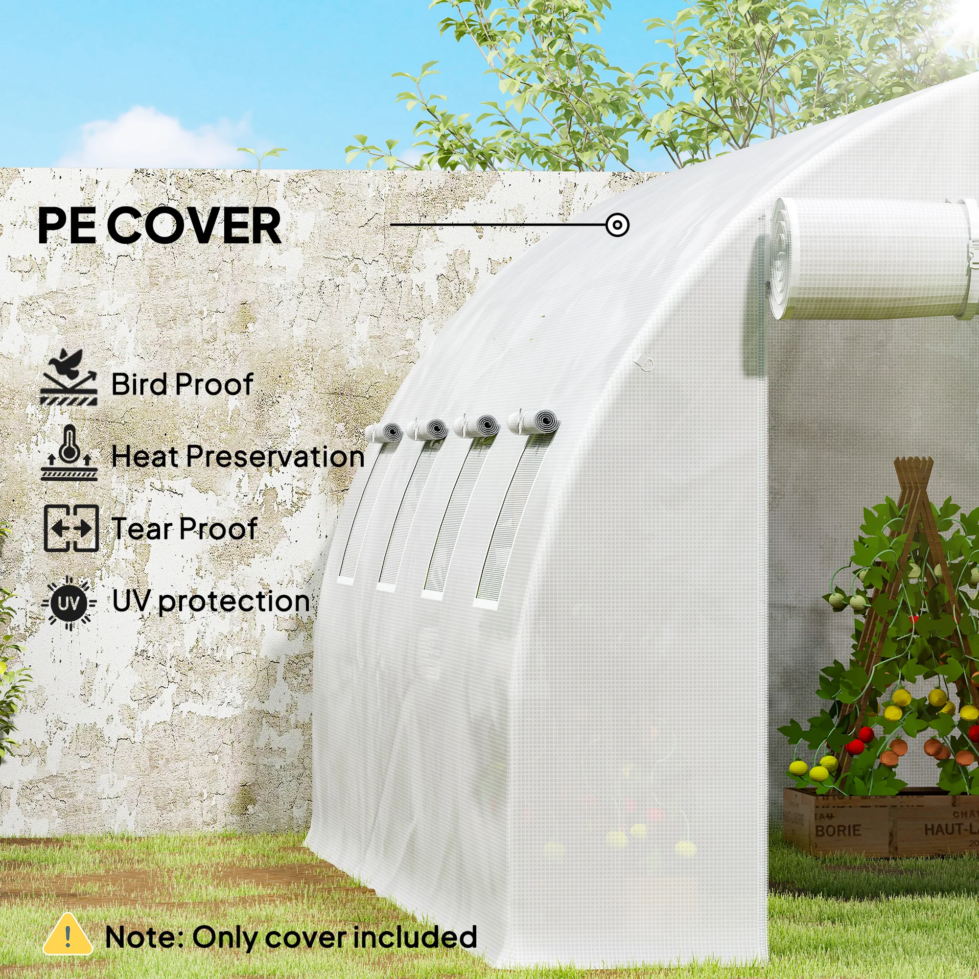 Outsunny 4 X 3 X 2m Greenhouse Replacement Cover ONLY For Tunnel Greenhouse - Image 15