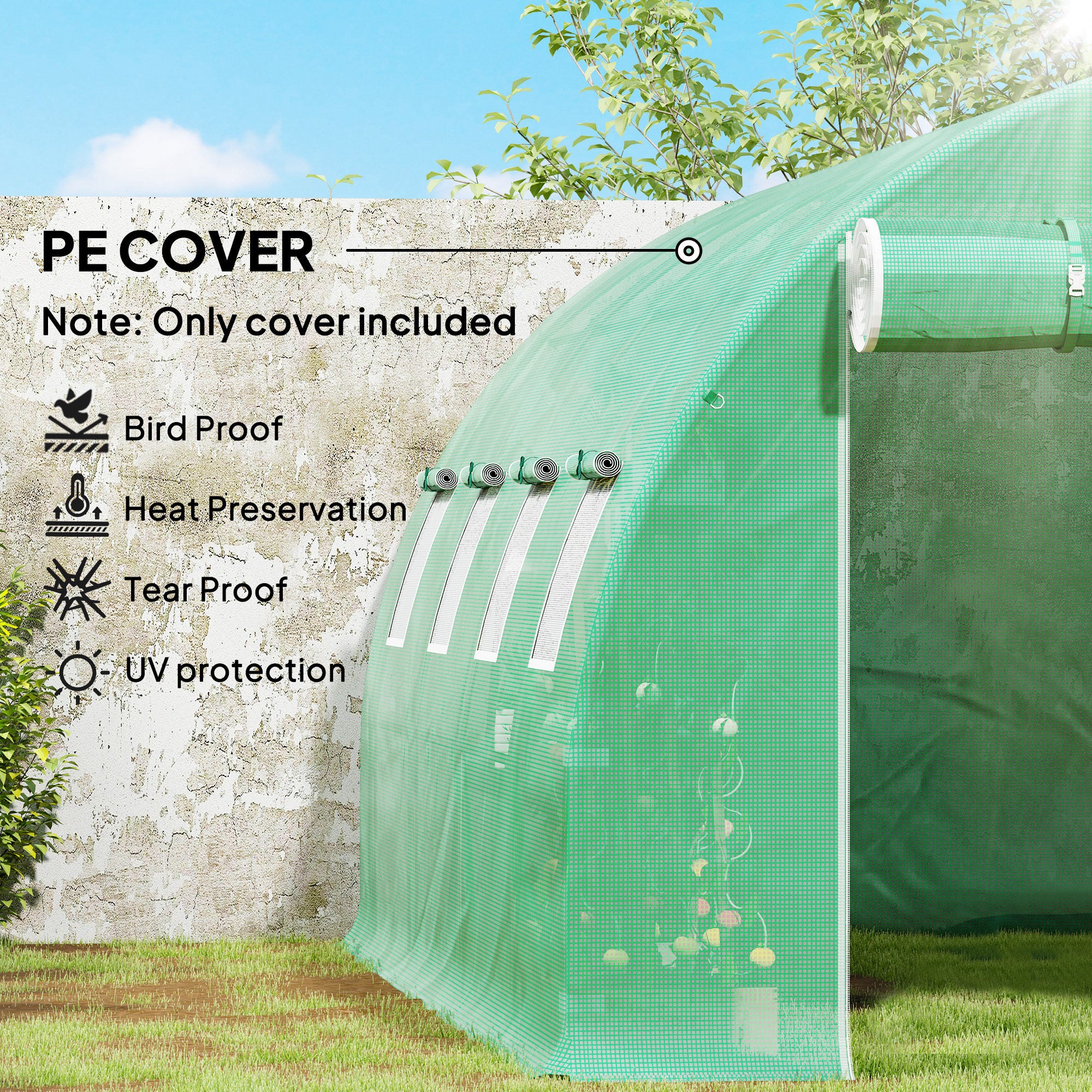 Outsunny 4 X 3 X 2m Greenhouse Replacement Cover ONLY For Tunnel Greenhouse - Image 8