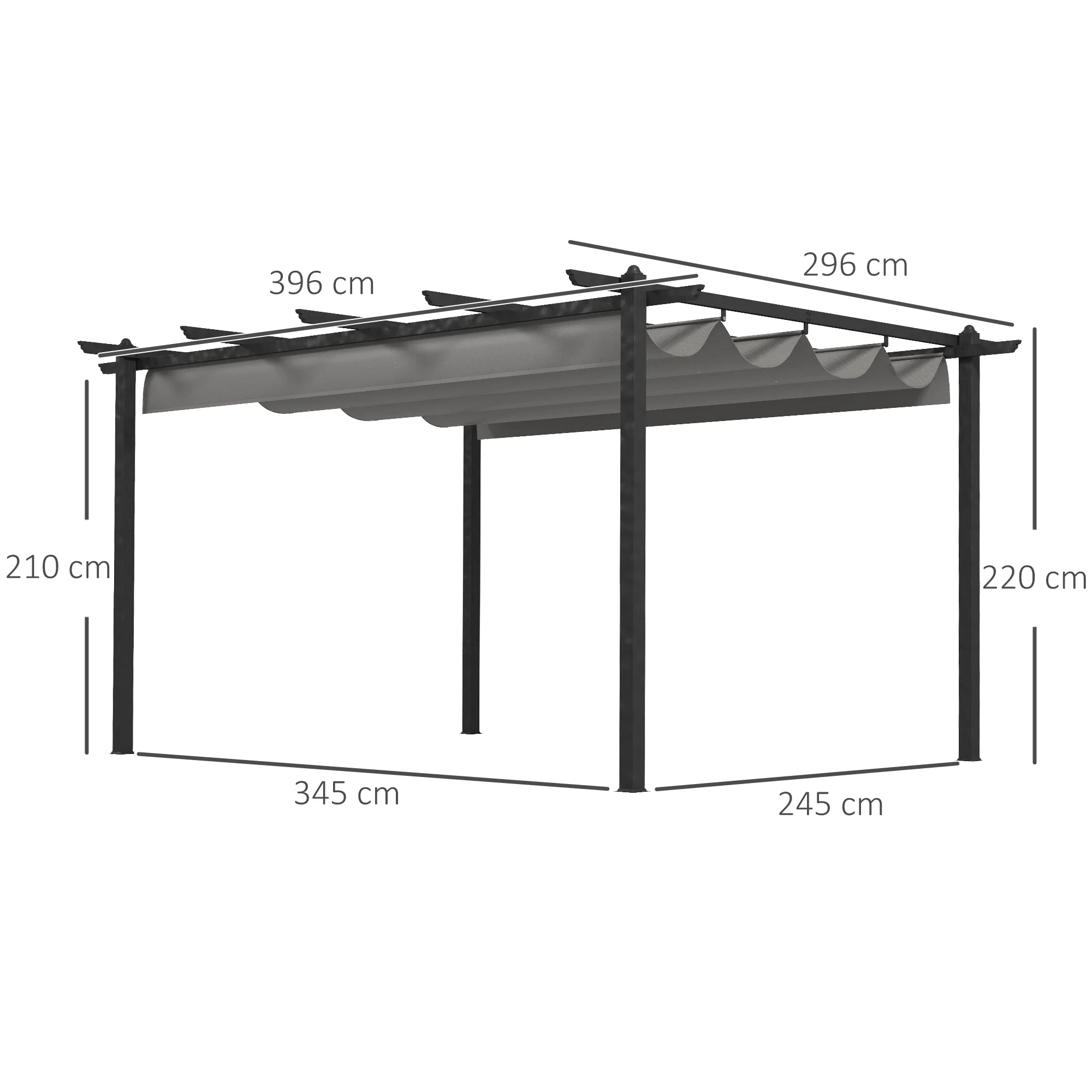 Outsunny 4 x 3(m) Aluminium Pergola Gazebo Garden Shelter w/ Retractable Roof - Image 5