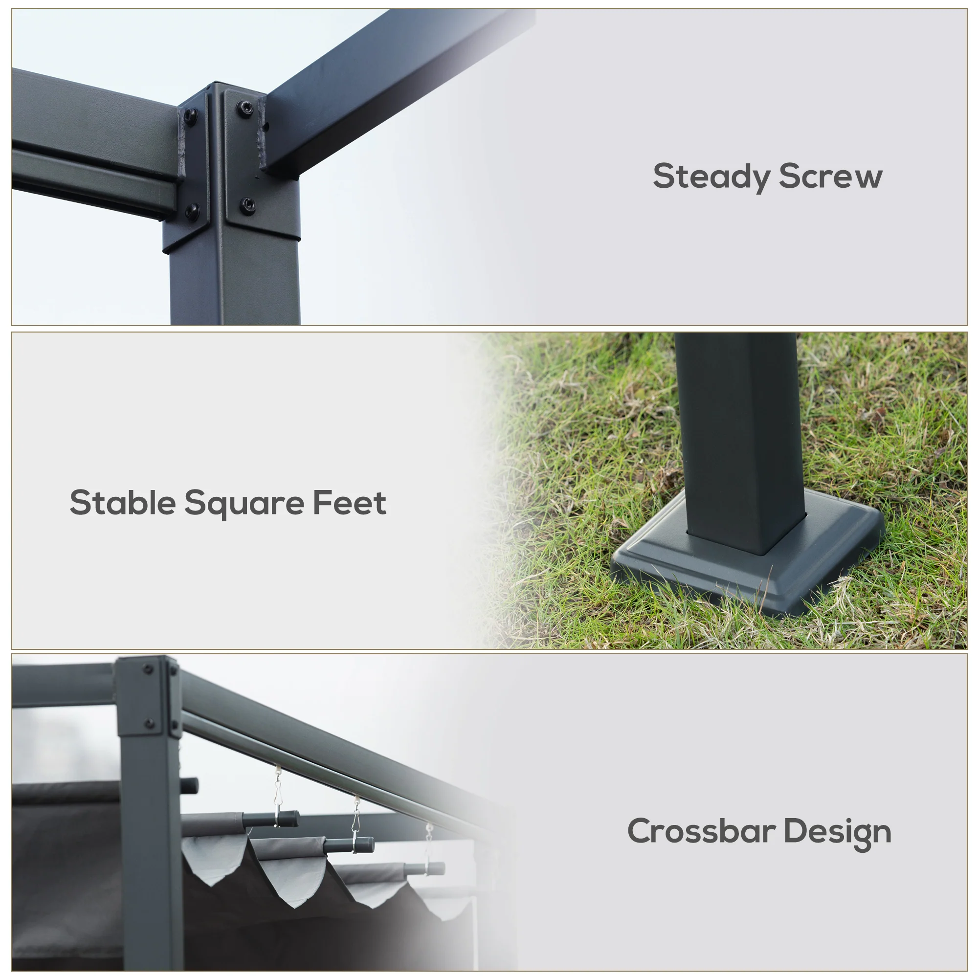Outsunny 4 x 3(m) Metal Pergola Gazebo Patio Sun Shelter Grape Tent Retractable Canopy Grey - Image 5