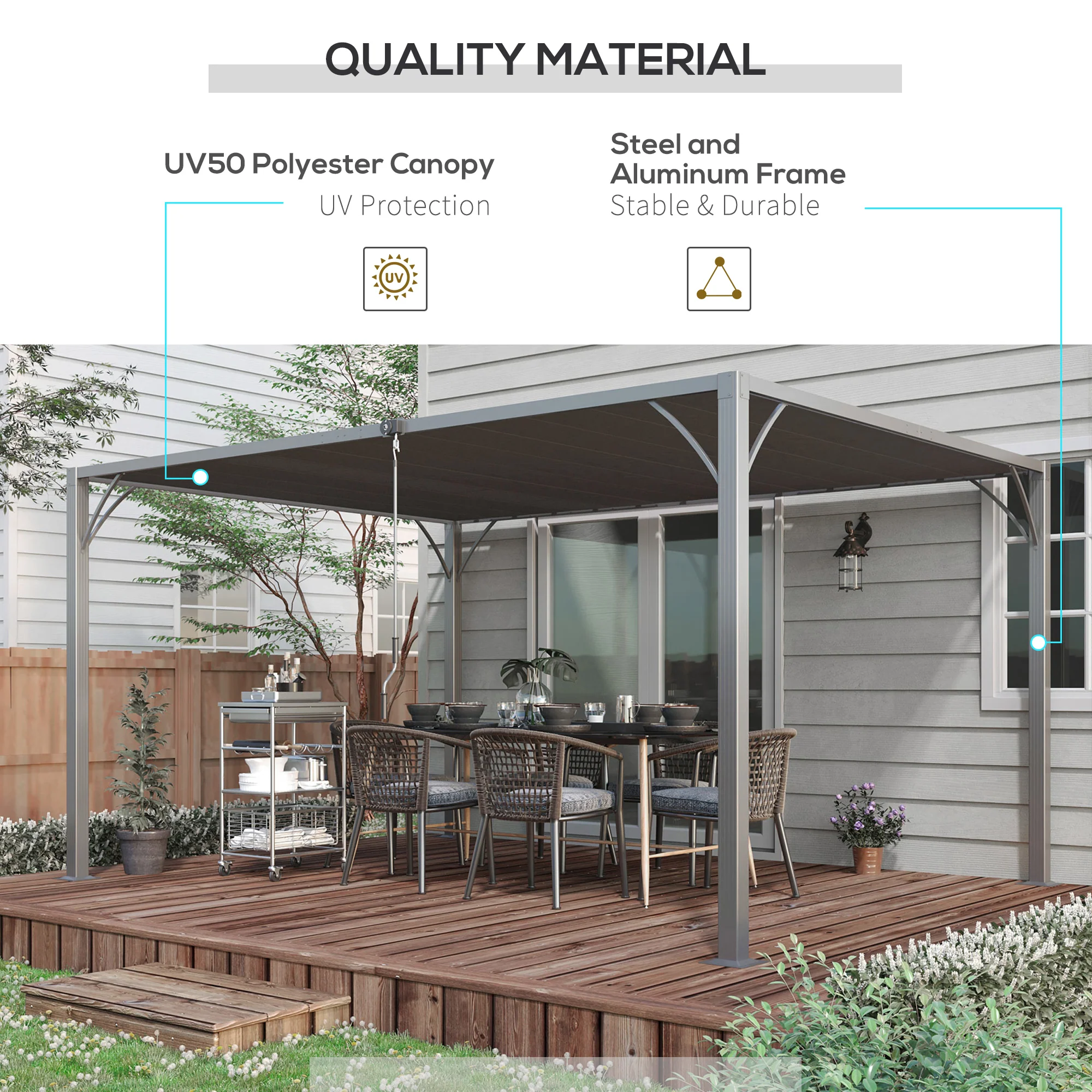 Outsunny 4 x 3(m) Outdoor Louvered Metal Pergola with Retractable Roof, Grey - Image 4