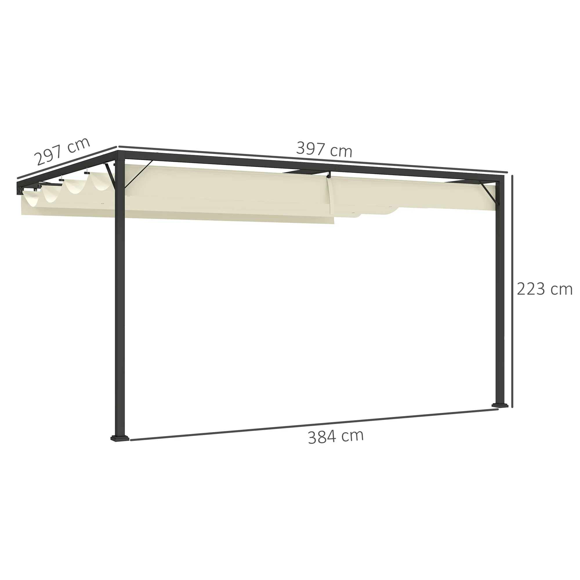 Outsunny 4 x 3(m) Outdoor Pergola Retractable Canopy Wall Mounted, Cream - Image 5