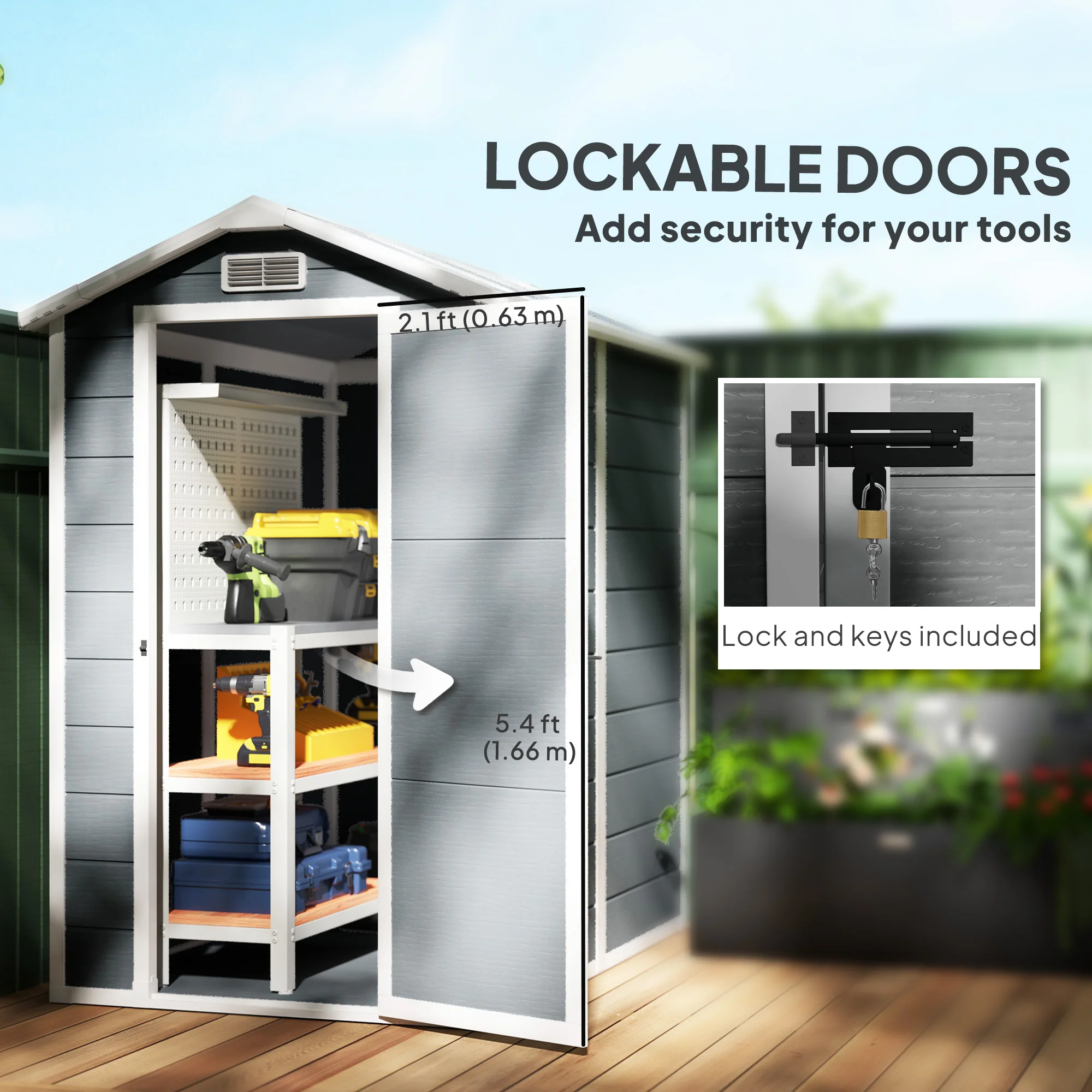 Outsunny 4 x 6ft Plastic Garden Shed with Floor, Window and Lockable Door - Image 7