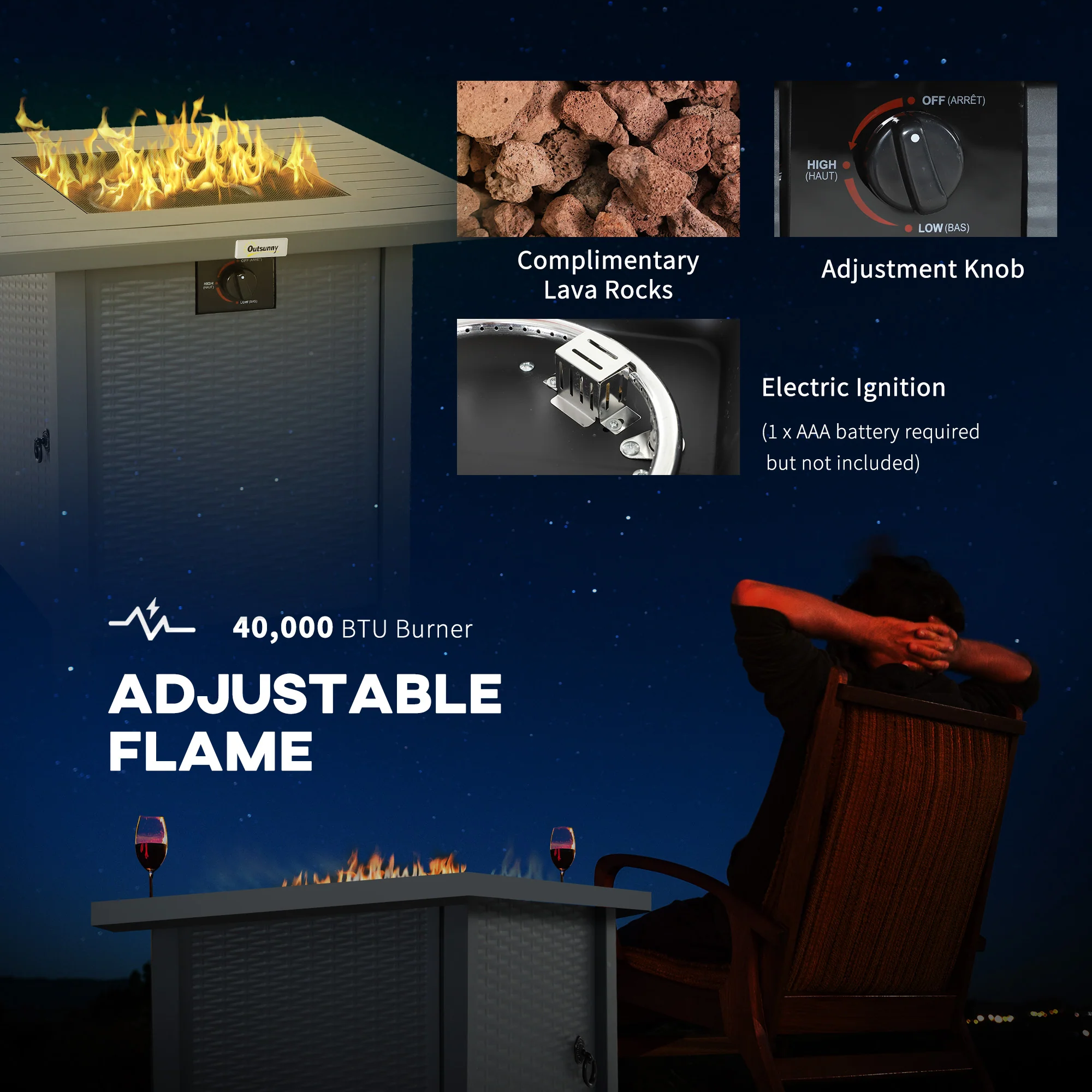 Outsunny 40,000 BTU Gas Firepit Table with Protective Cover, Grey - Image 4