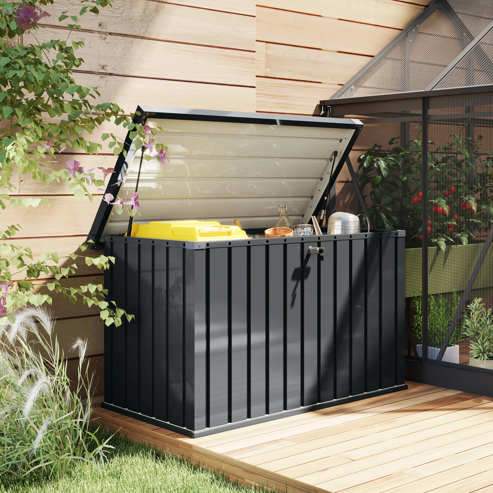 Outsunny 400L Waterproof Metal Outdoor Storage Box with Lock and Keys - Image 8