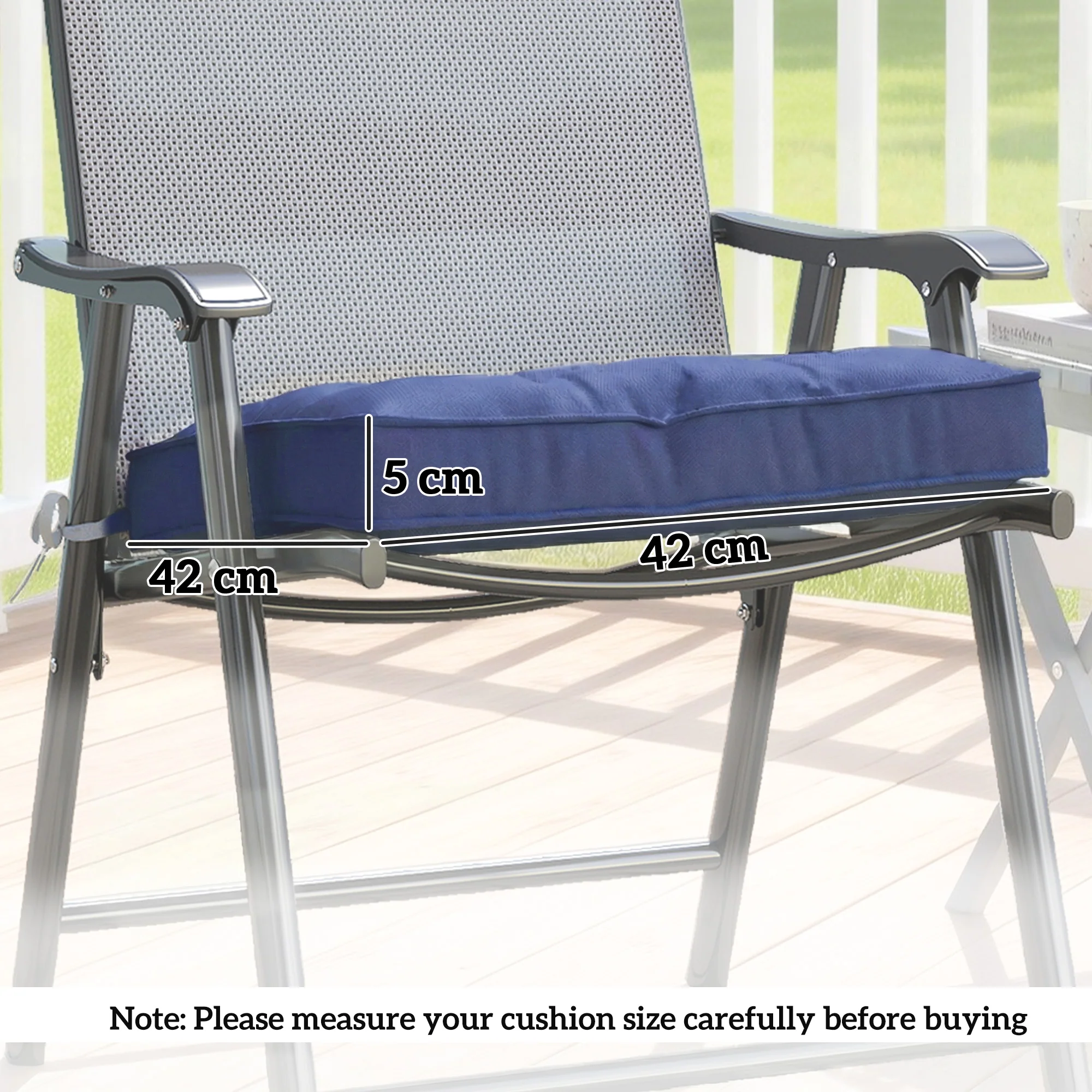 Outsunny 42 x 42cm Replacement Garden Seat Cushion Pad with Ties, Dark Blue - Image 3