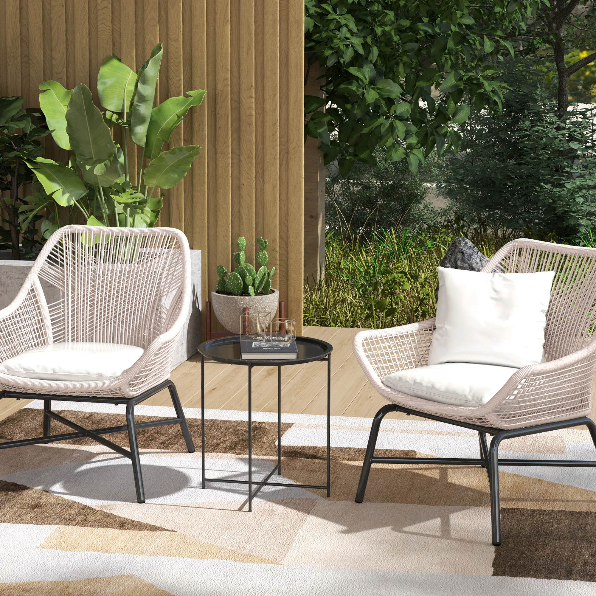 Outsunny 46cm Round Garden Table, Small Side Table w/ Removable Tray, Black - Image 2