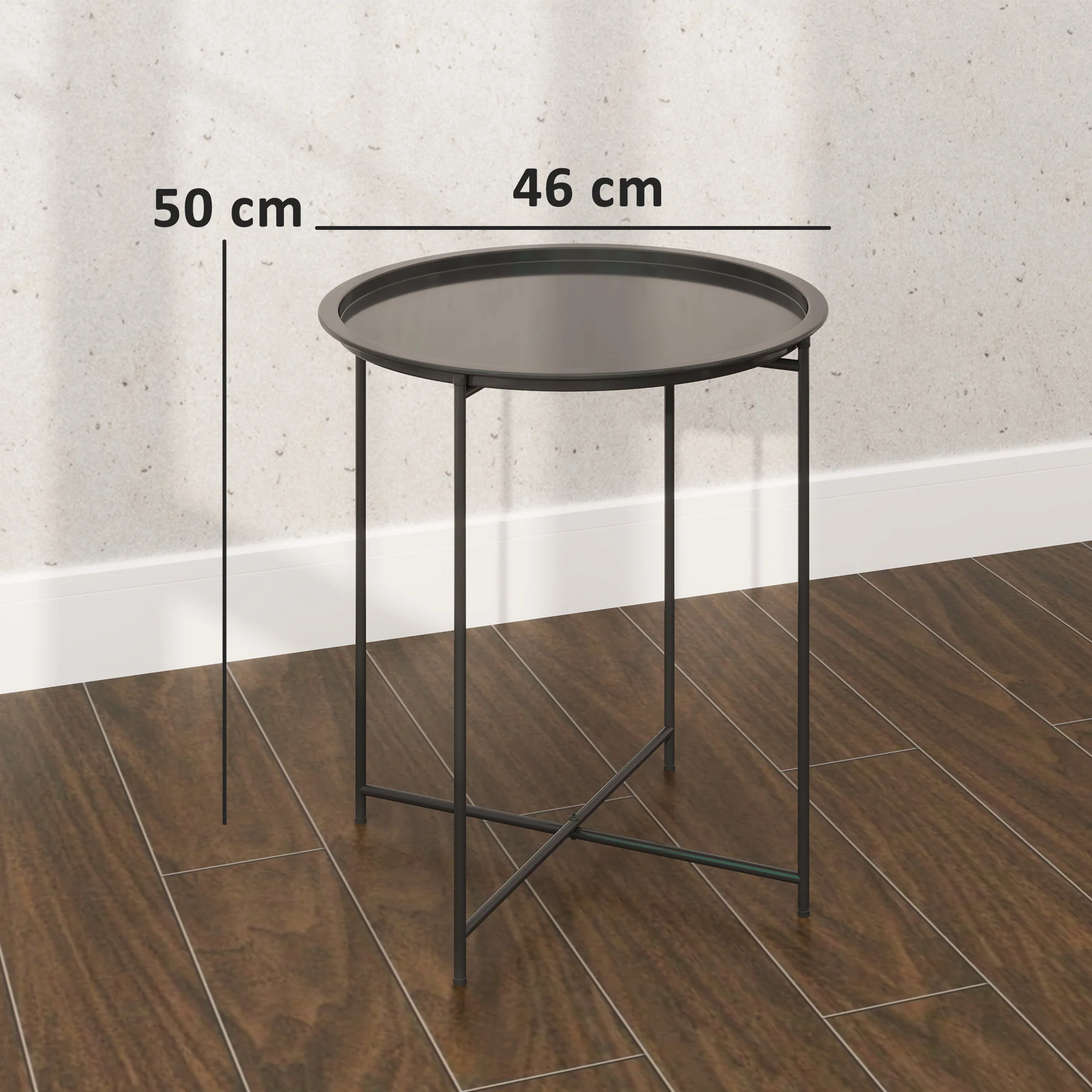 Outsunny 46cm Round Garden Table, Small Side Table w/ Removable Tray, Black - Image 5