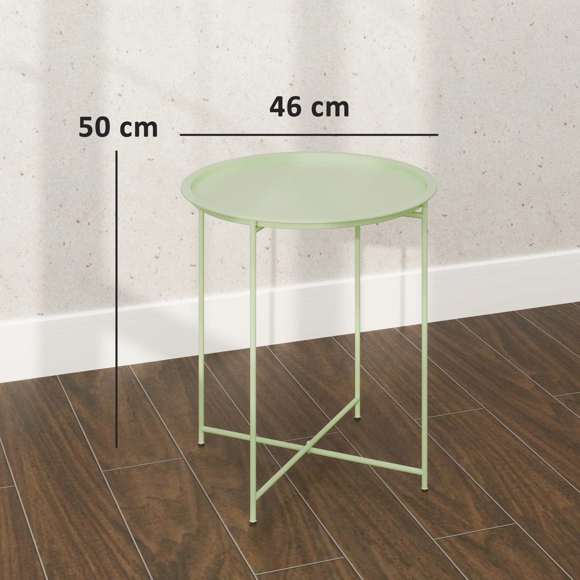 Outsunny 46cm Round Garden Table, Small Side Table w/ Removable Tray, Green - Image 5