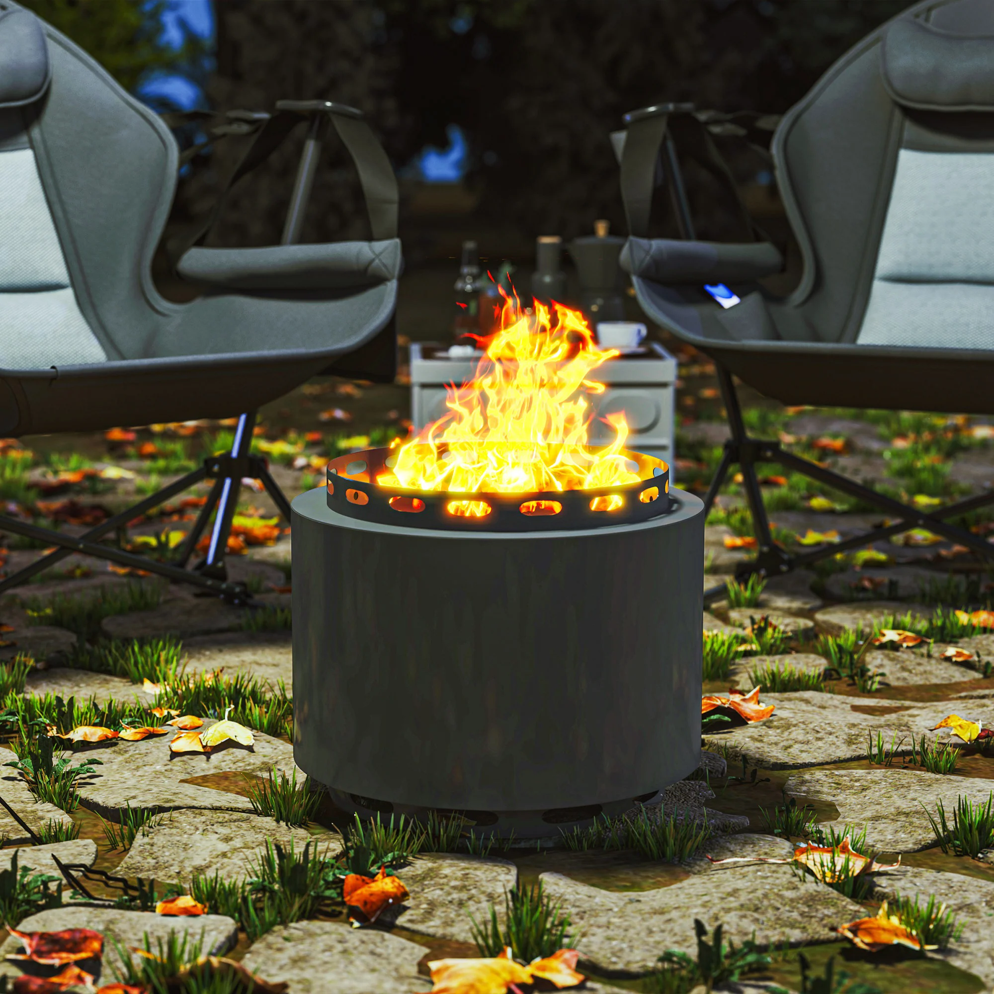 Outsunny 48.5cm Smokeless Wood Burning Firepit Metal Fire Pit, Dark Grey - Image 7