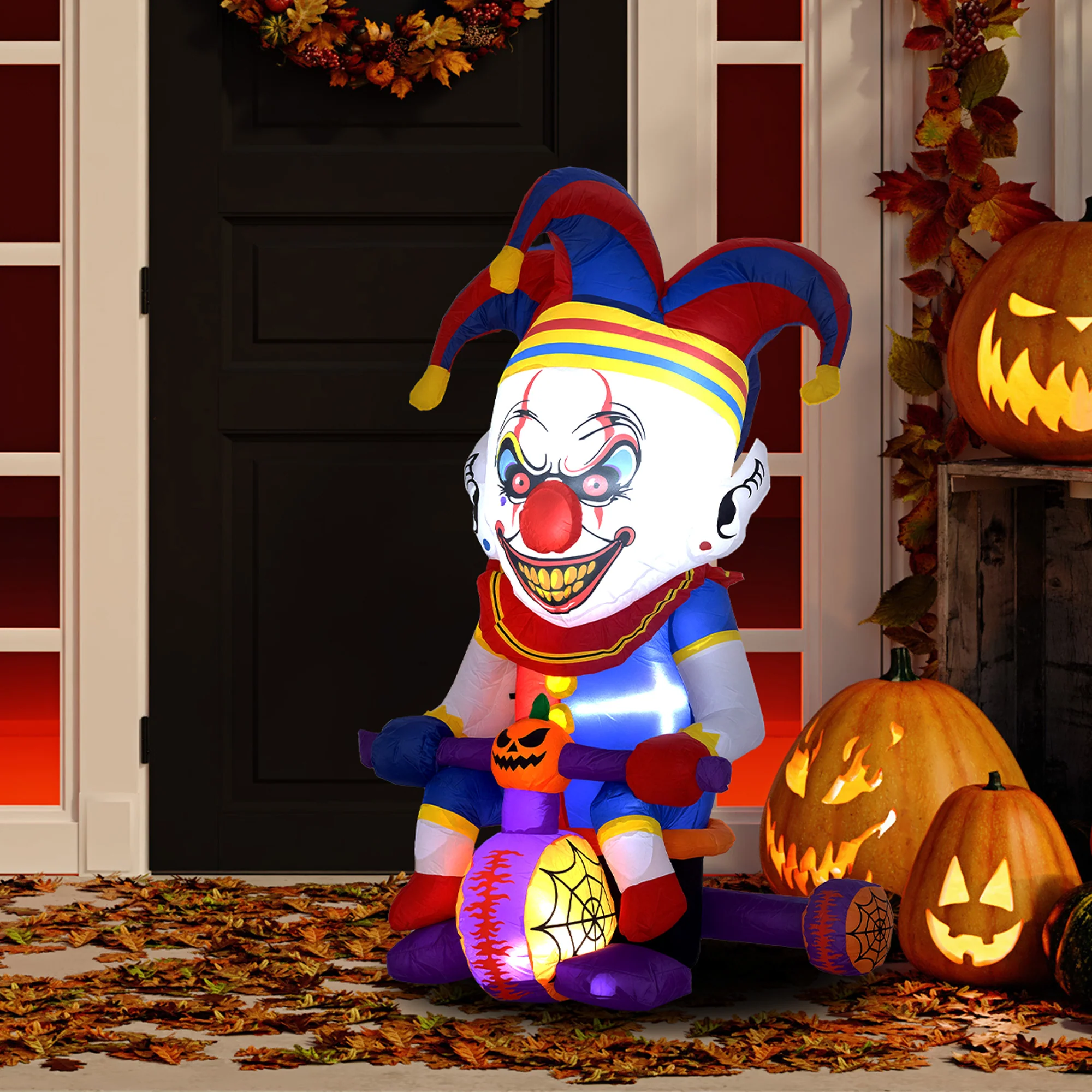 Outsunny 4ft Blow Up Outdoor Halloween Decoration, Clown on Bicycle - Image 7