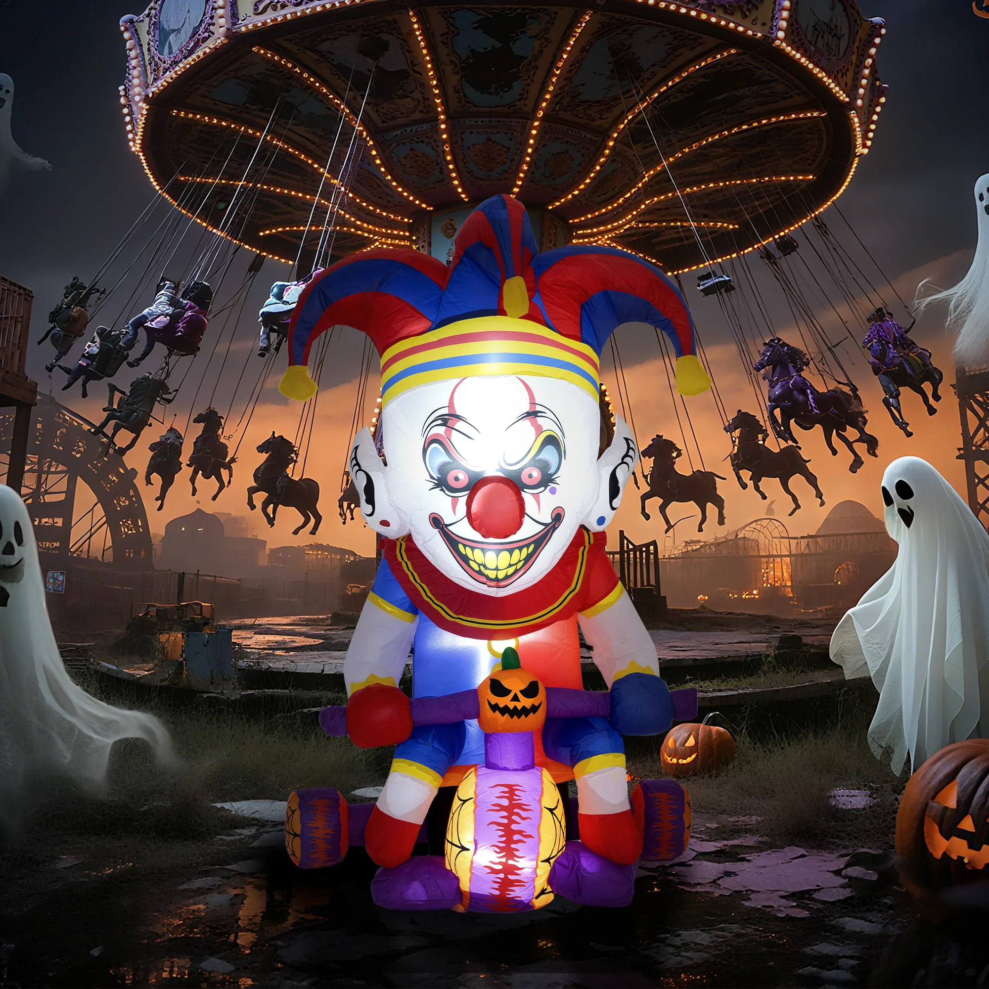 Outsunny 4ft Blow Up Outdoor Halloween Decoration, Clown on Bicycle - Image 8
