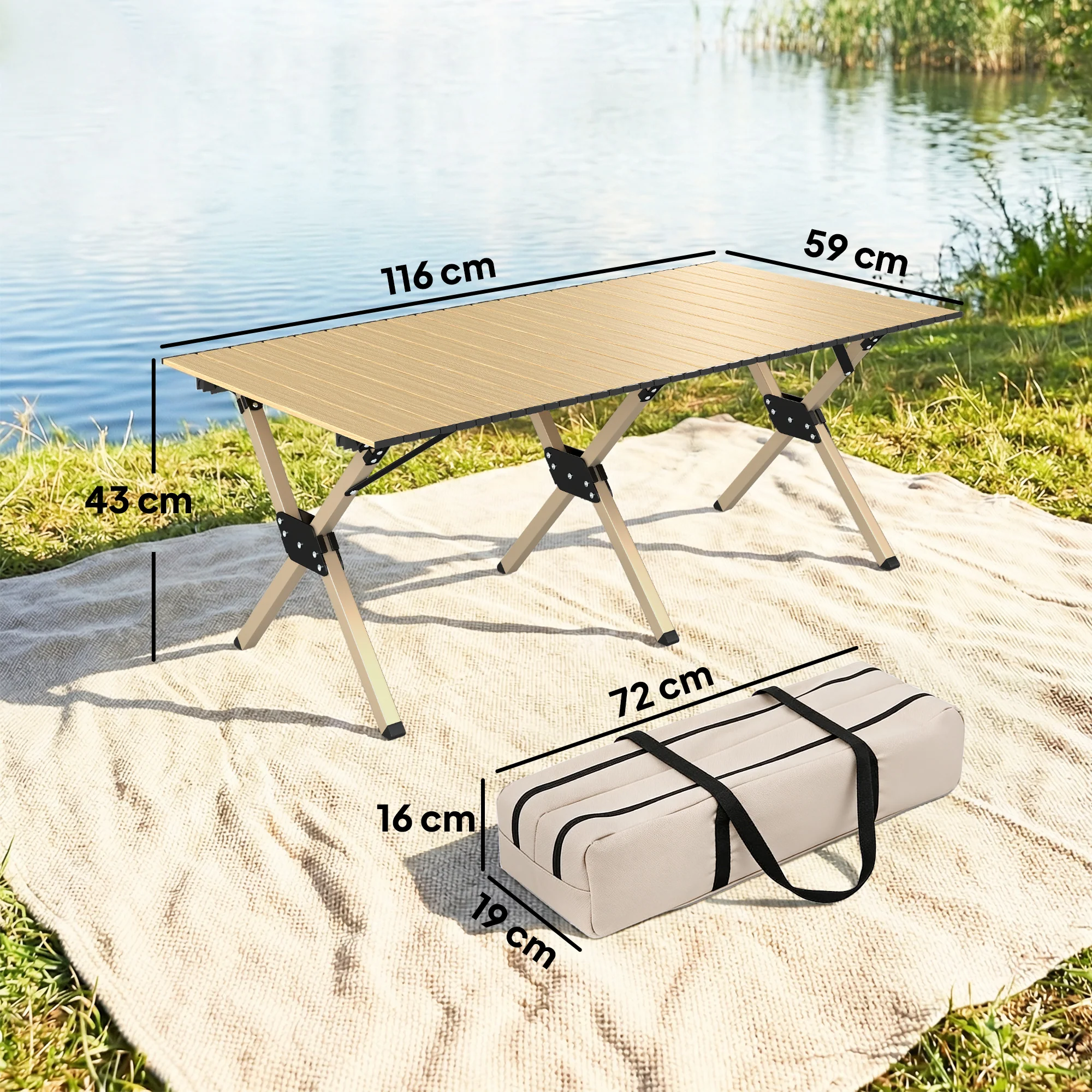 Outsunny 4ft Folding Camping Table, Picnic Table with Roll Up Top, Brown - Image 3