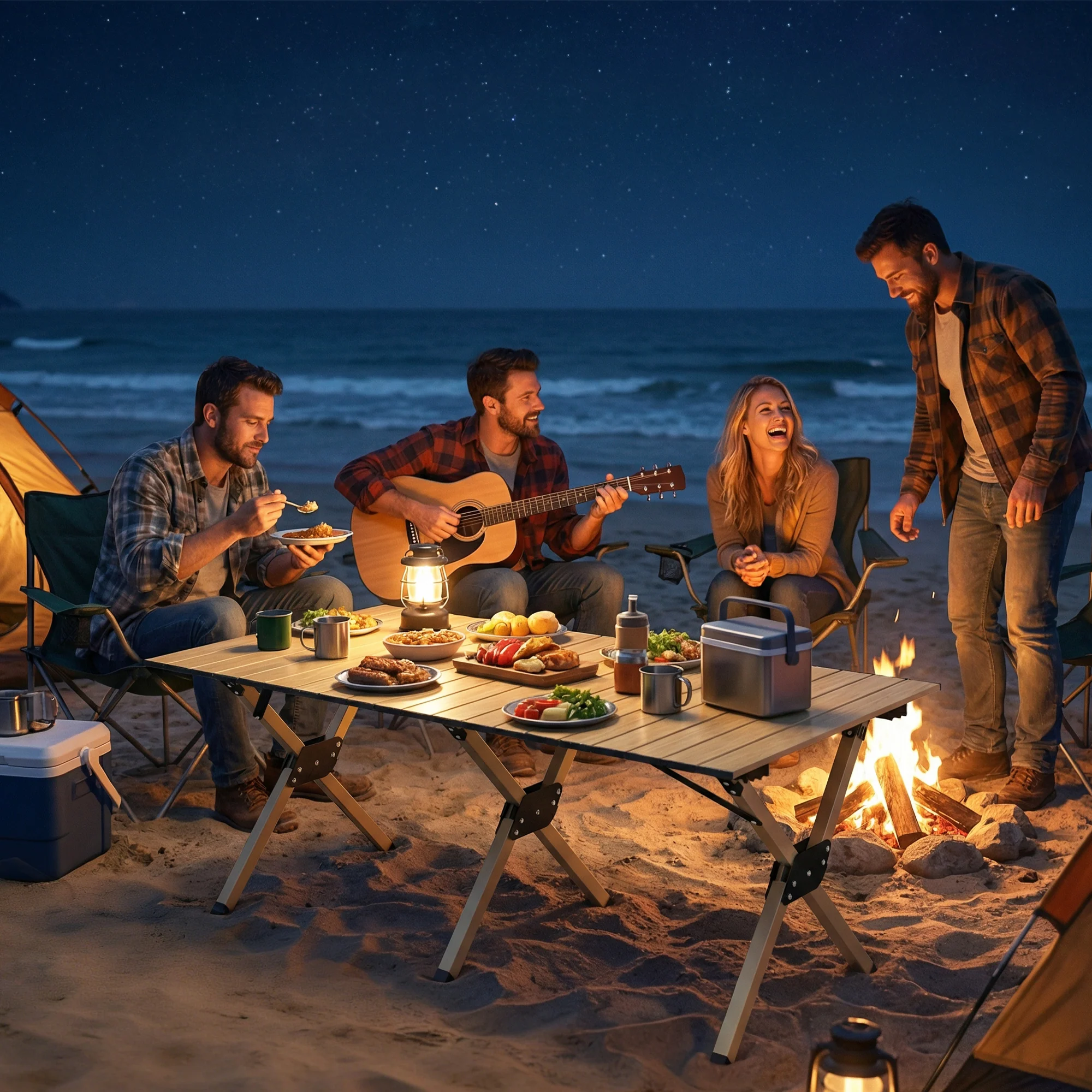 Outsunny 4ft Folding Camping Table, Picnic Table with Roll Up Top, Brown - Image 9