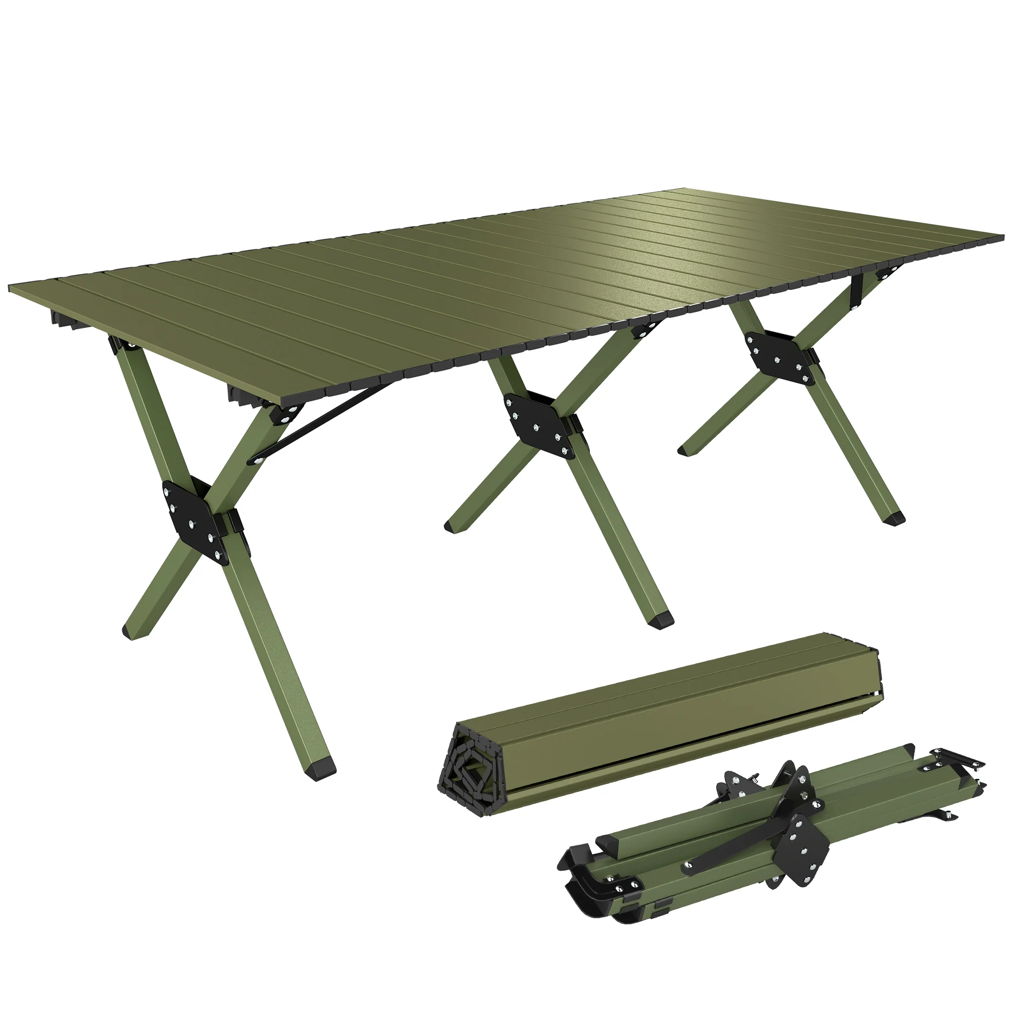 Outsunny 4ft Folding Camping Table, Picnic Table with Roll Up Top, Green