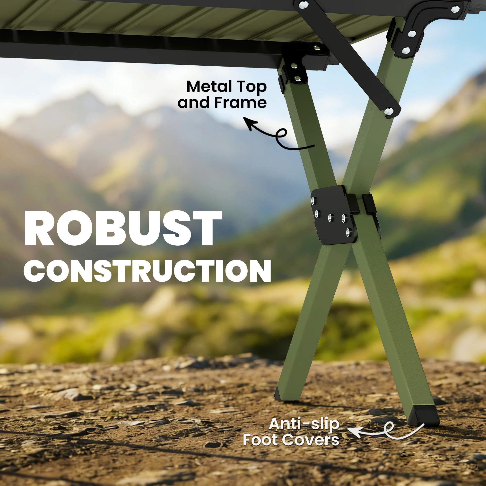 Outsunny 4ft Folding Camping Table, Picnic Table with Roll Up Top, Green - Image 5