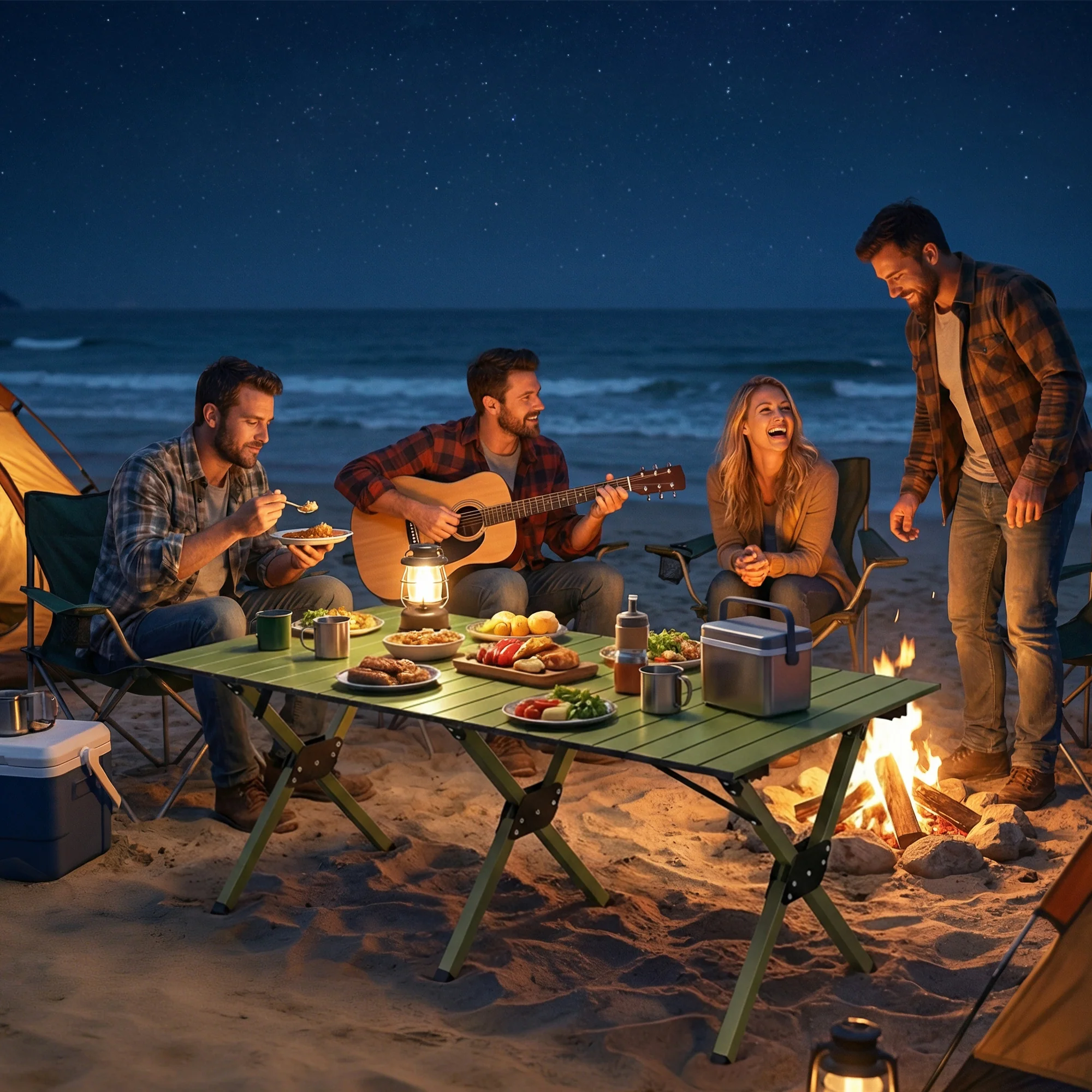 Outsunny 4ft Folding Camping Table, Picnic Table with Roll Up Top, Green - Image 9