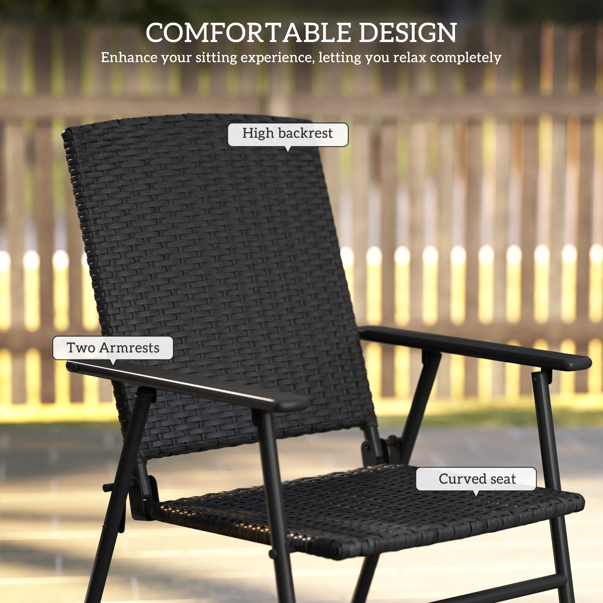 Outsunny 4pcs Rattan Chair Foldable Garden Furniture w/ Armrest - Image 13