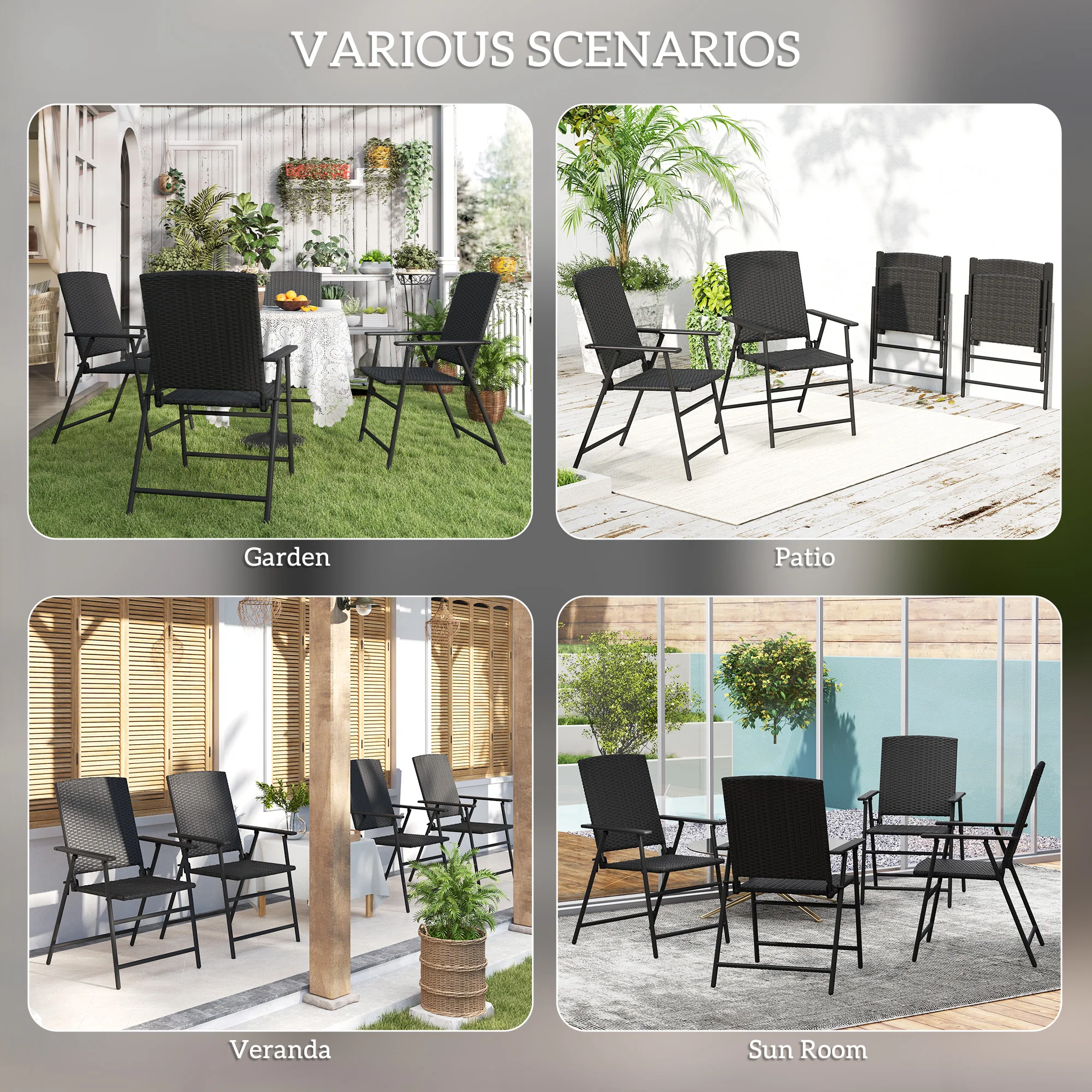 Outsunny 4pcs Rattan Chair Foldable Garden Furniture w/ Armrest - Image 16