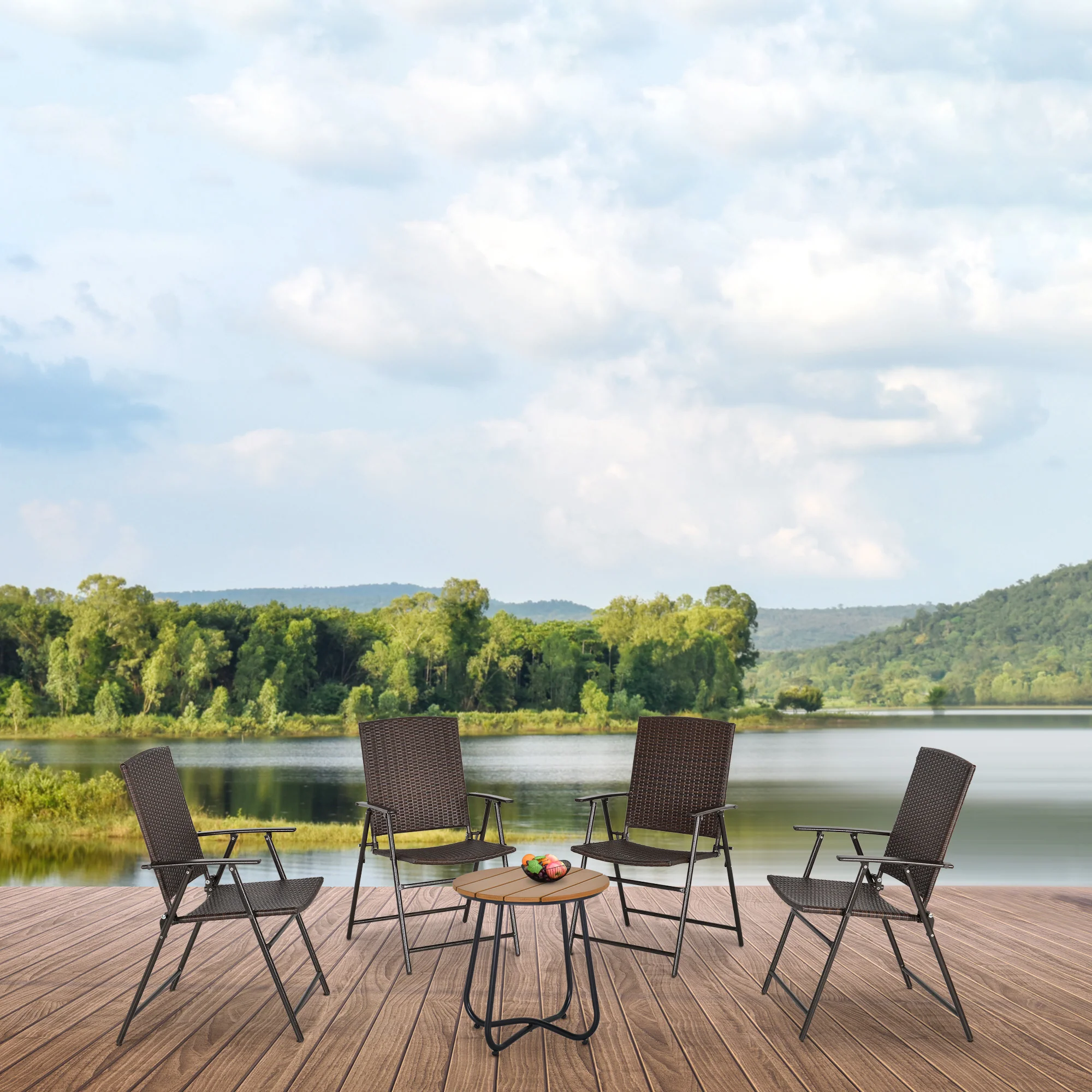 Outsunny 4pcs Rattan Chair Foldable Garden Furniture w/ Armrest - Image 2