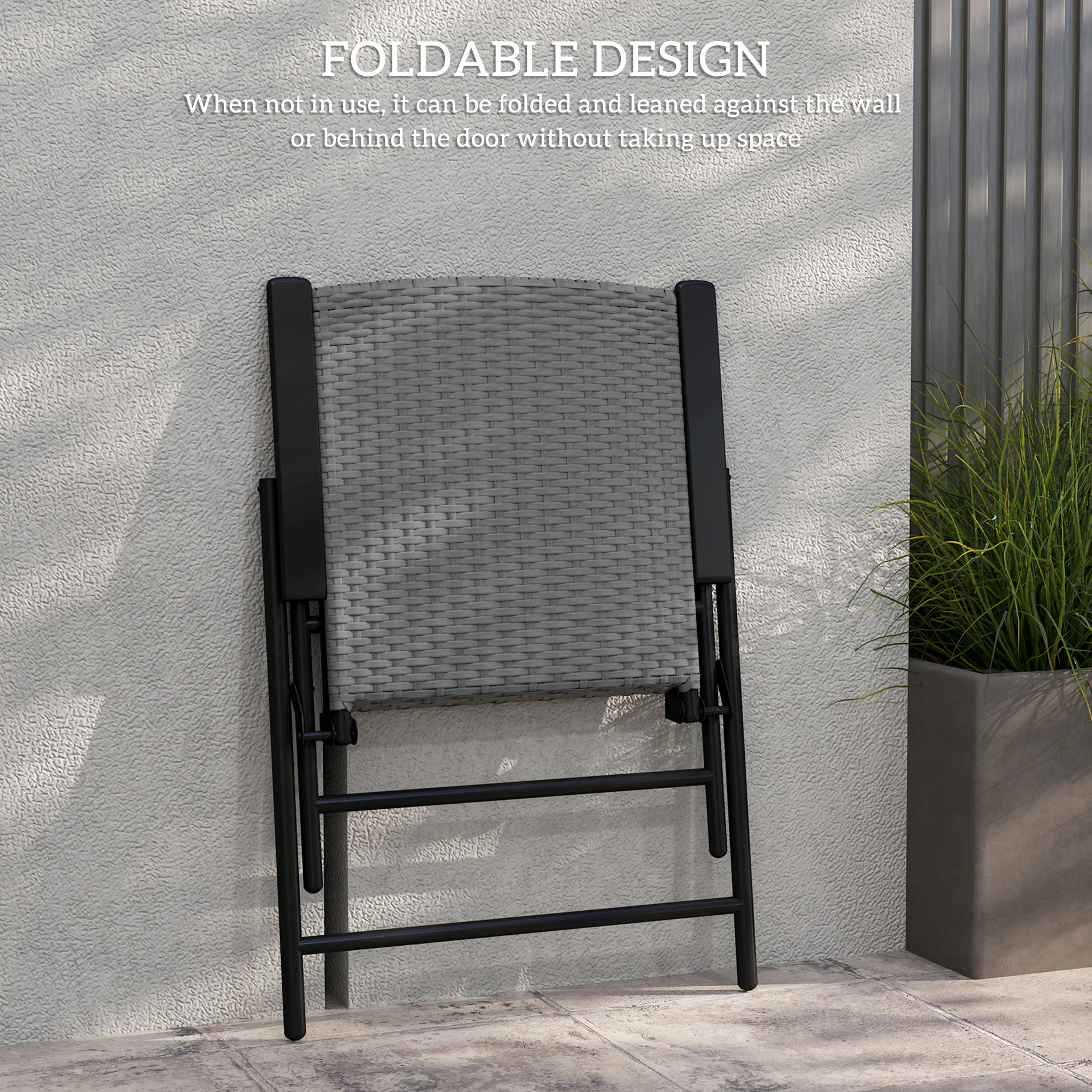 Outsunny 4pcs Rattan Chair Foldable Garden Furniture W/ Armrest Grey - Image 6