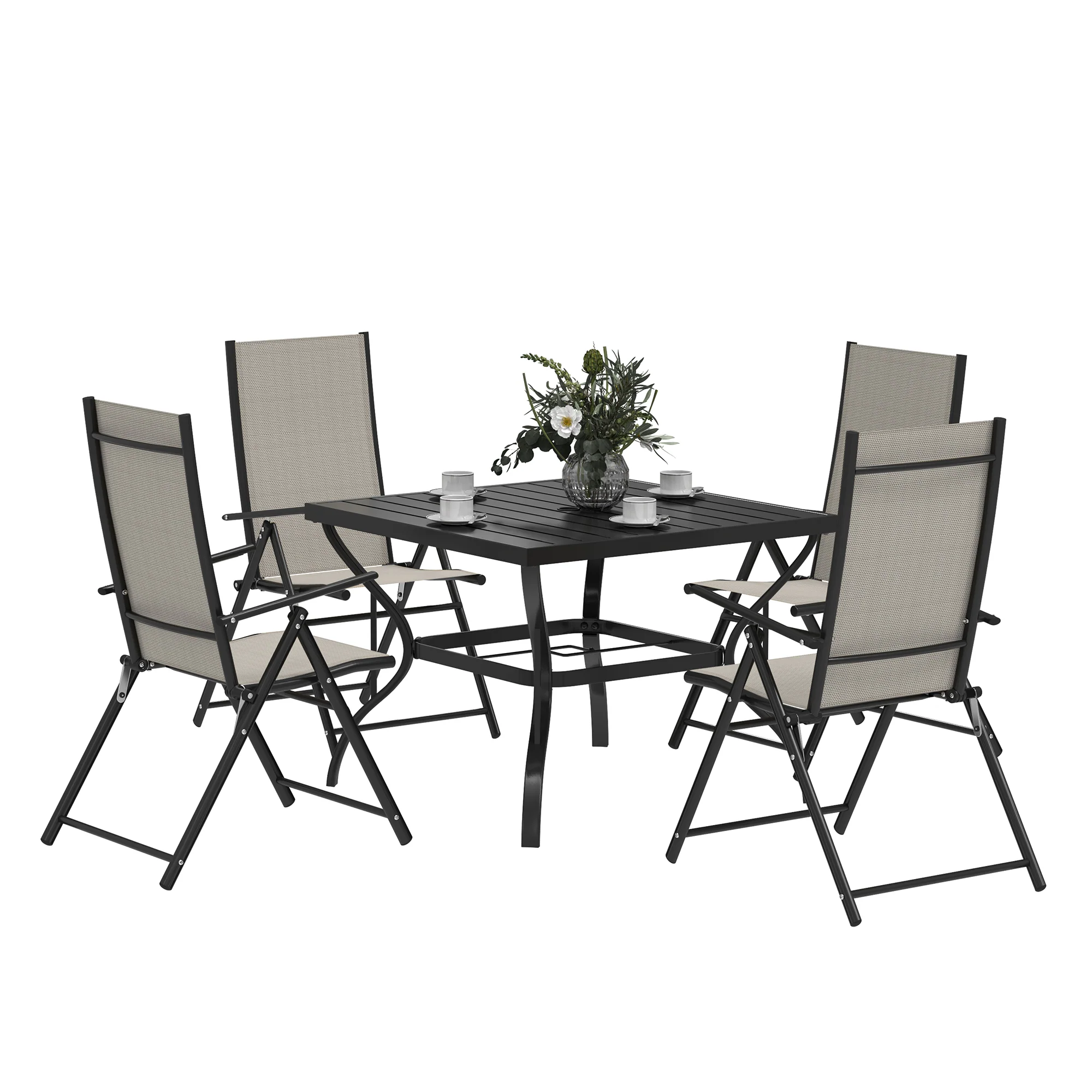 Outsunny 5 PCs Garden Dining Set, Folding Chairs And Metal Top Table - Image 10