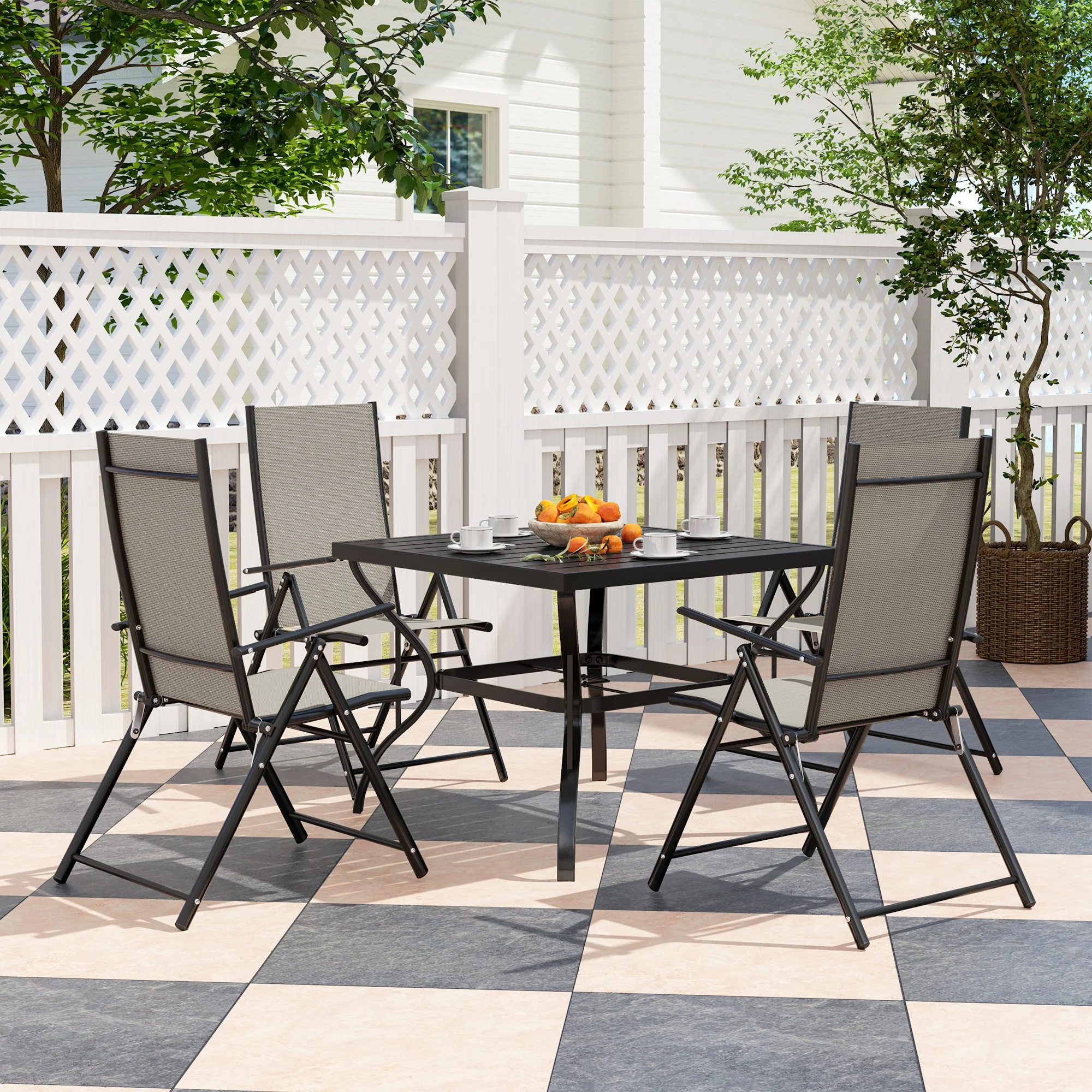 Outsunny 5 PCs Garden Dining Set, Folding Chairs And Metal Top Table - Image 11