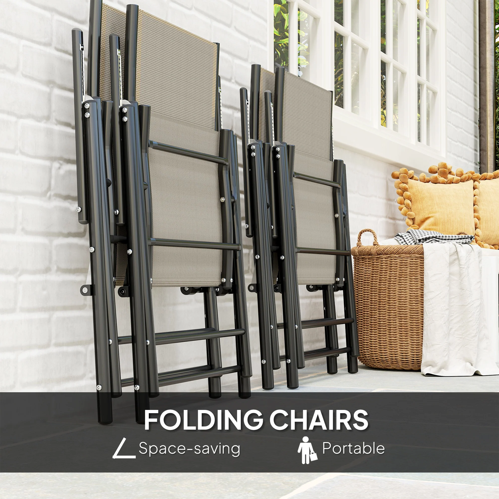 Outsunny 5 PCs Garden Dining Set, Folding Chairs And Metal Top Table - Image 12