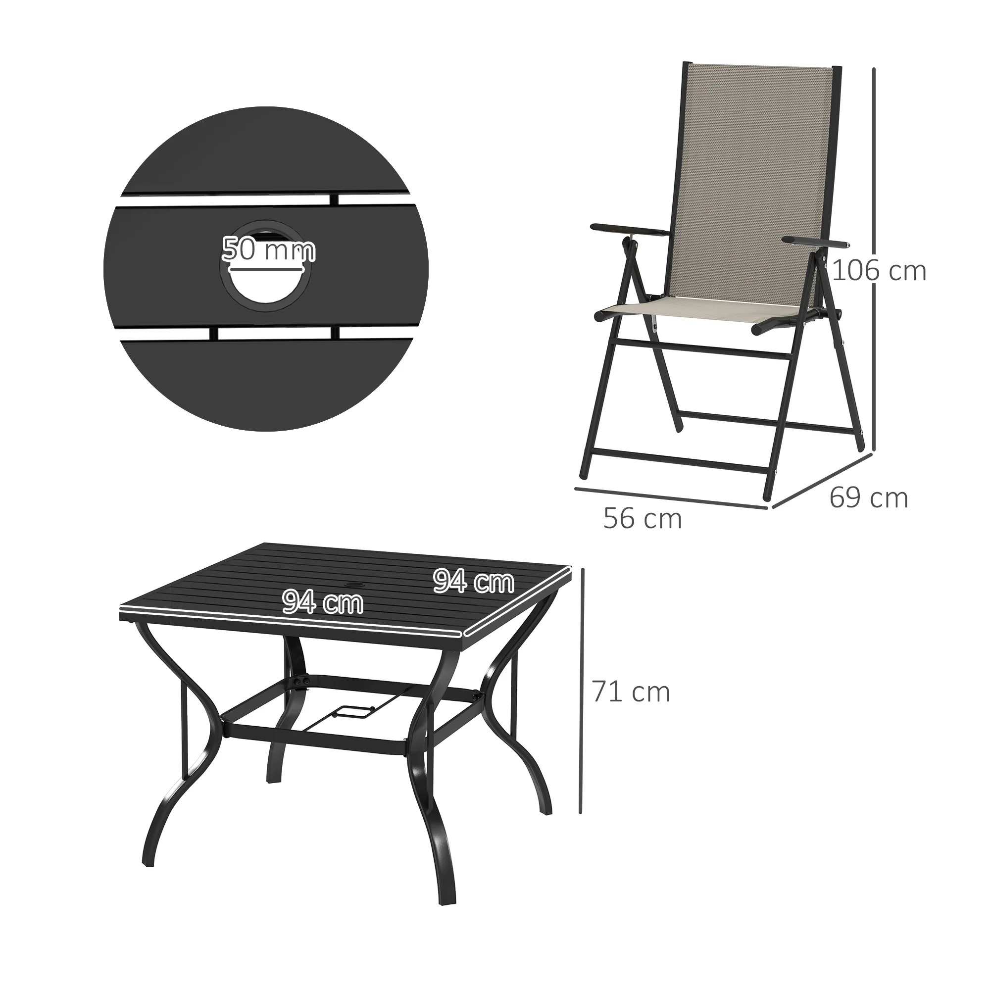 Outsunny 5 PCs Garden Dining Set, Folding Chairs And Metal Top Table - Image 14