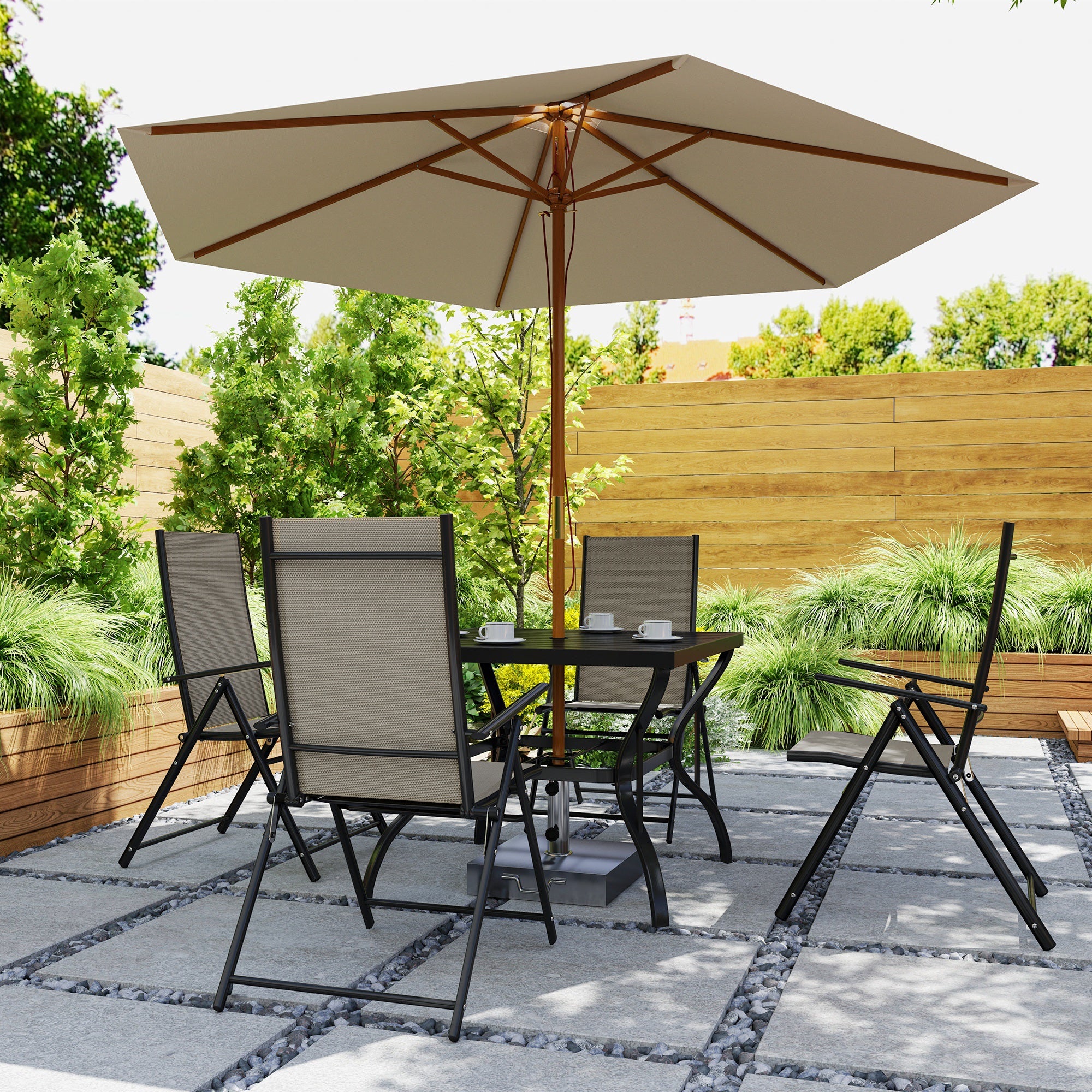 Outsunny 5 PCs Garden Dining Set, Folding Chairs And Metal Top Table - Image 18