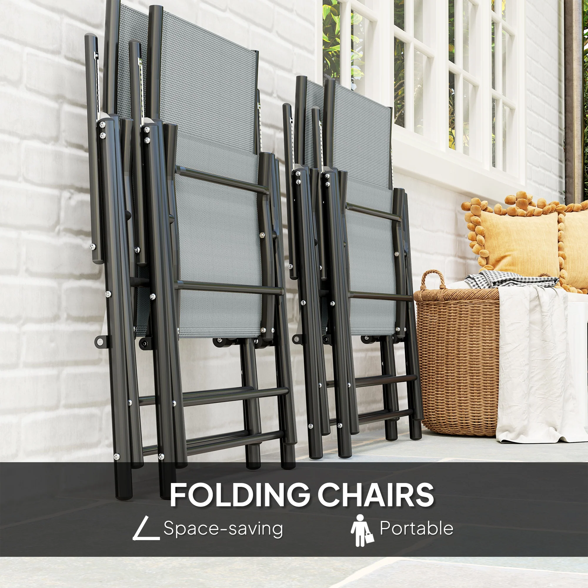 Outsunny 5 PCs Garden Dining Set, Folding Chairs And Metal Top Table - Image 3