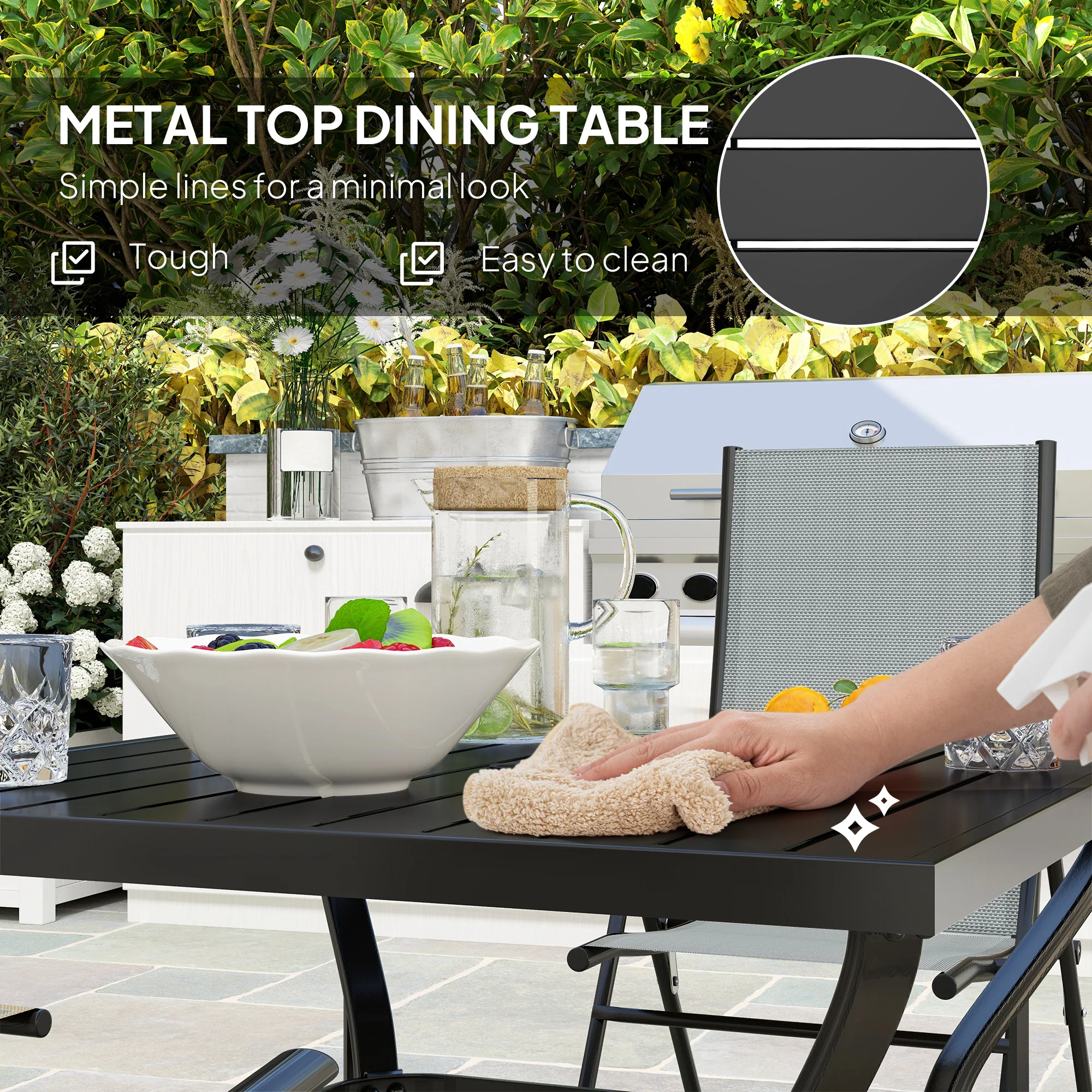 Outsunny 5 PCs Garden Dining Set, Folding Chairs And Metal Top Table - Image 4