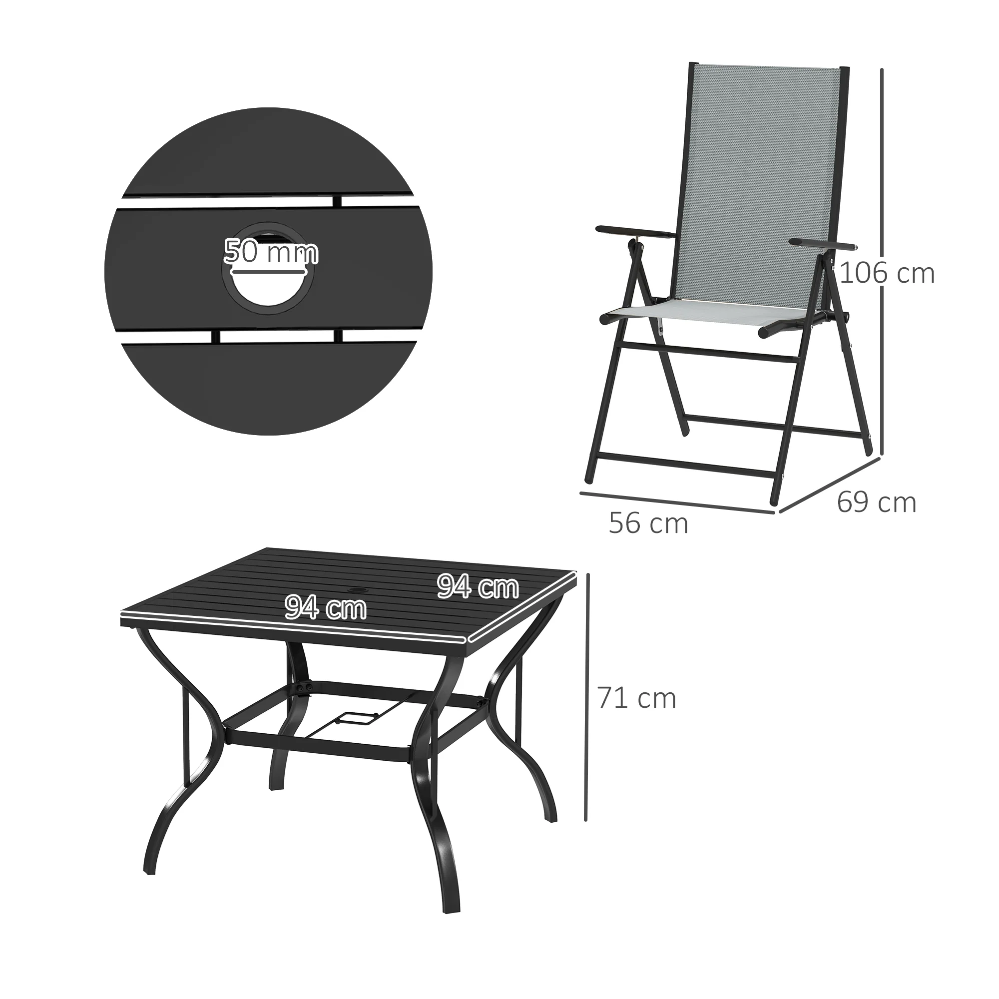 Outsunny 5 PCs Garden Dining Set, Folding Chairs And Metal Top Table - Image 5