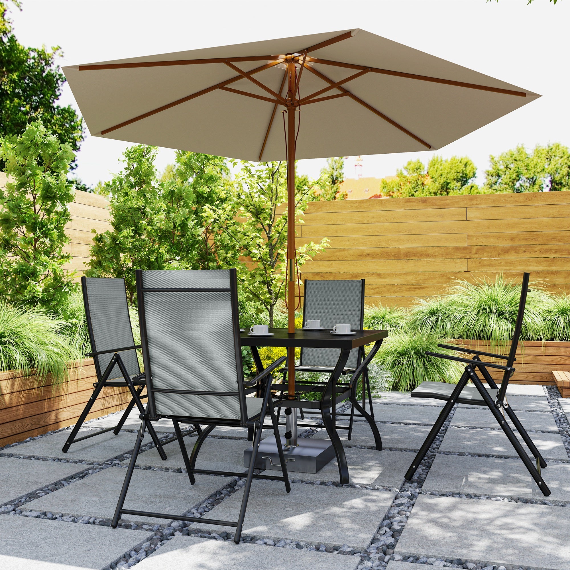 Outsunny 5 PCs Garden Dining Set, Folding Chairs And Metal Top Table - Image 9