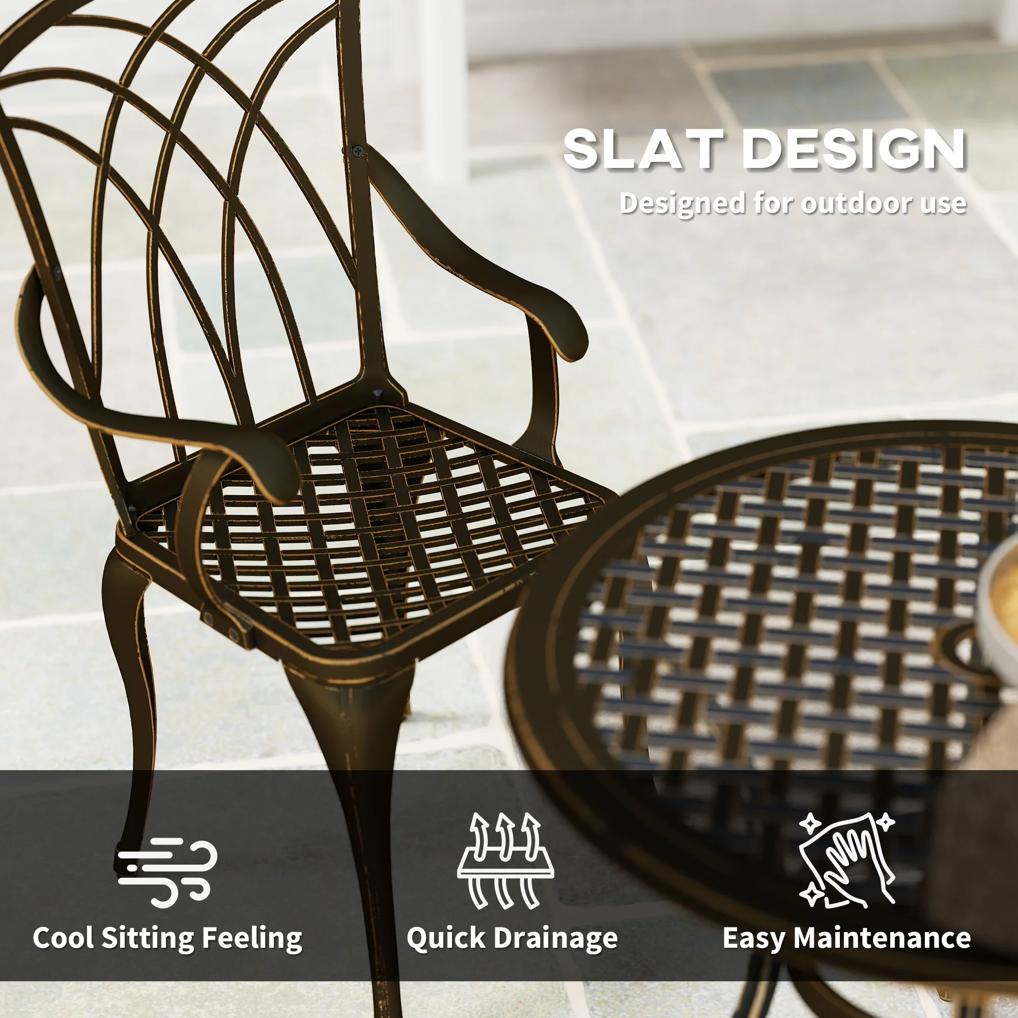 Outsunny 5 PCs Garden Dining Set, Garden Furniture Set, Bronze Tone - Image 6