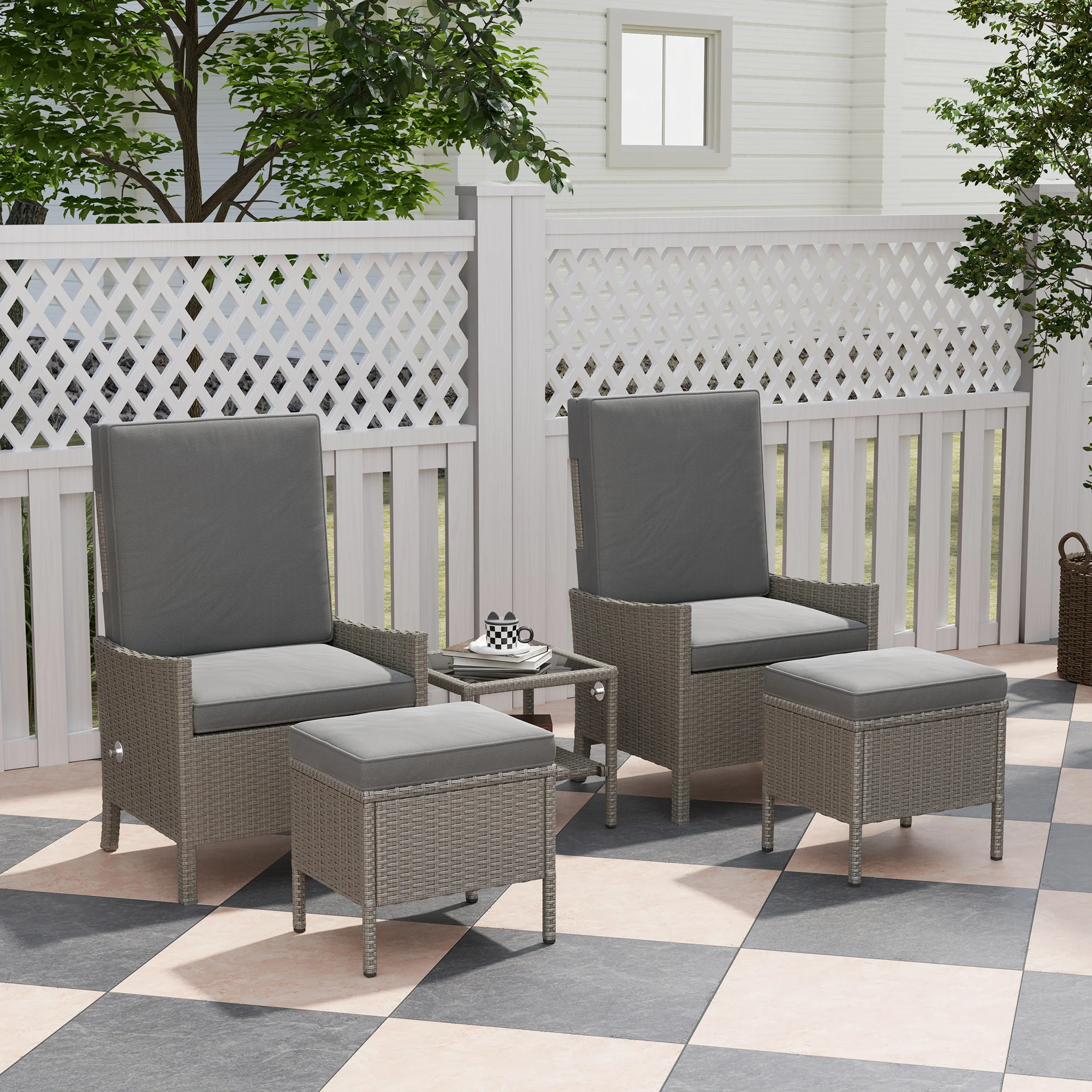Outsunny 5 PCS Rattan Garden Furniture Set w/ Cushions - Image 2