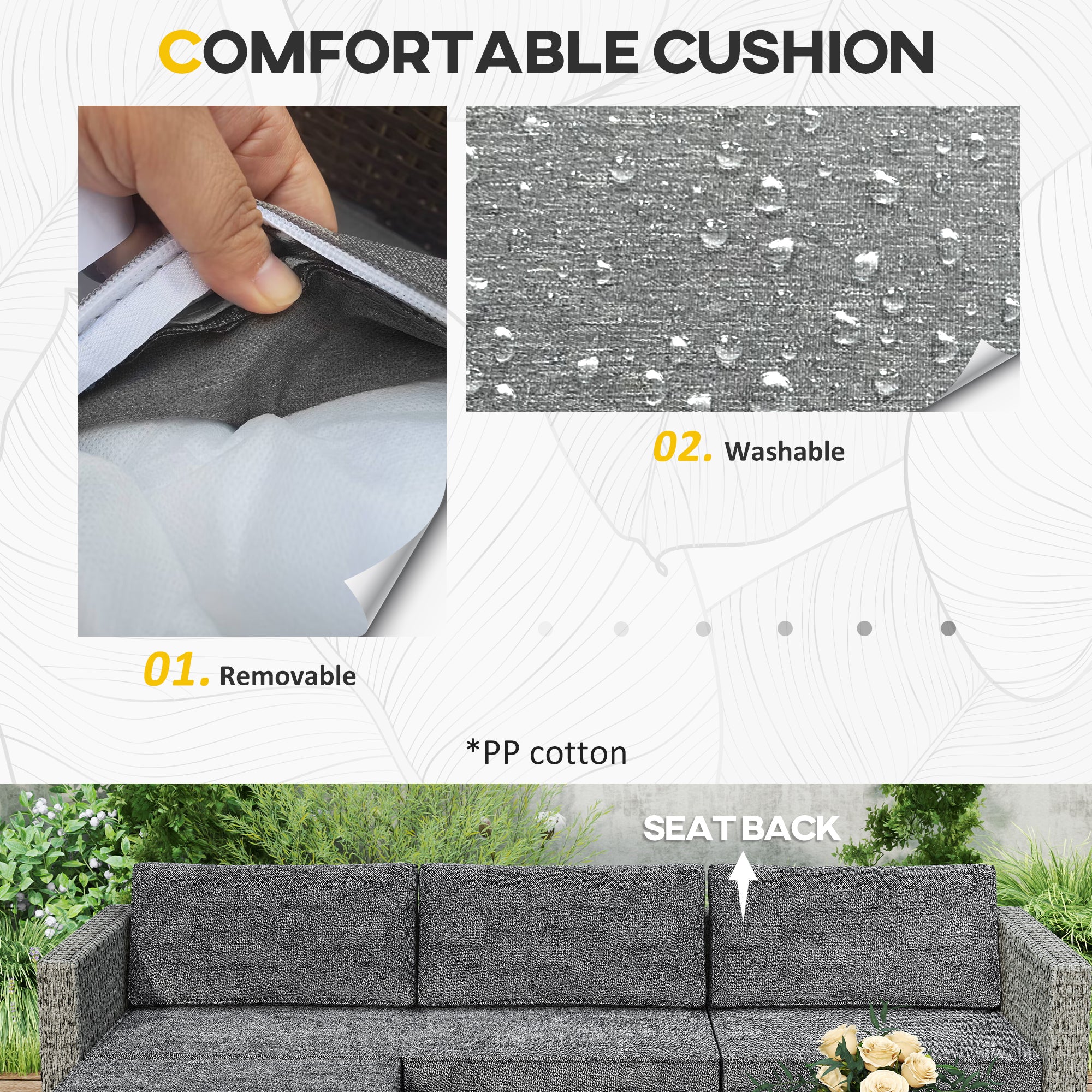Outsunny 5 PCs Rattan Garden Furniture Set With Glass Coffee Table Dark Grey - Image 6