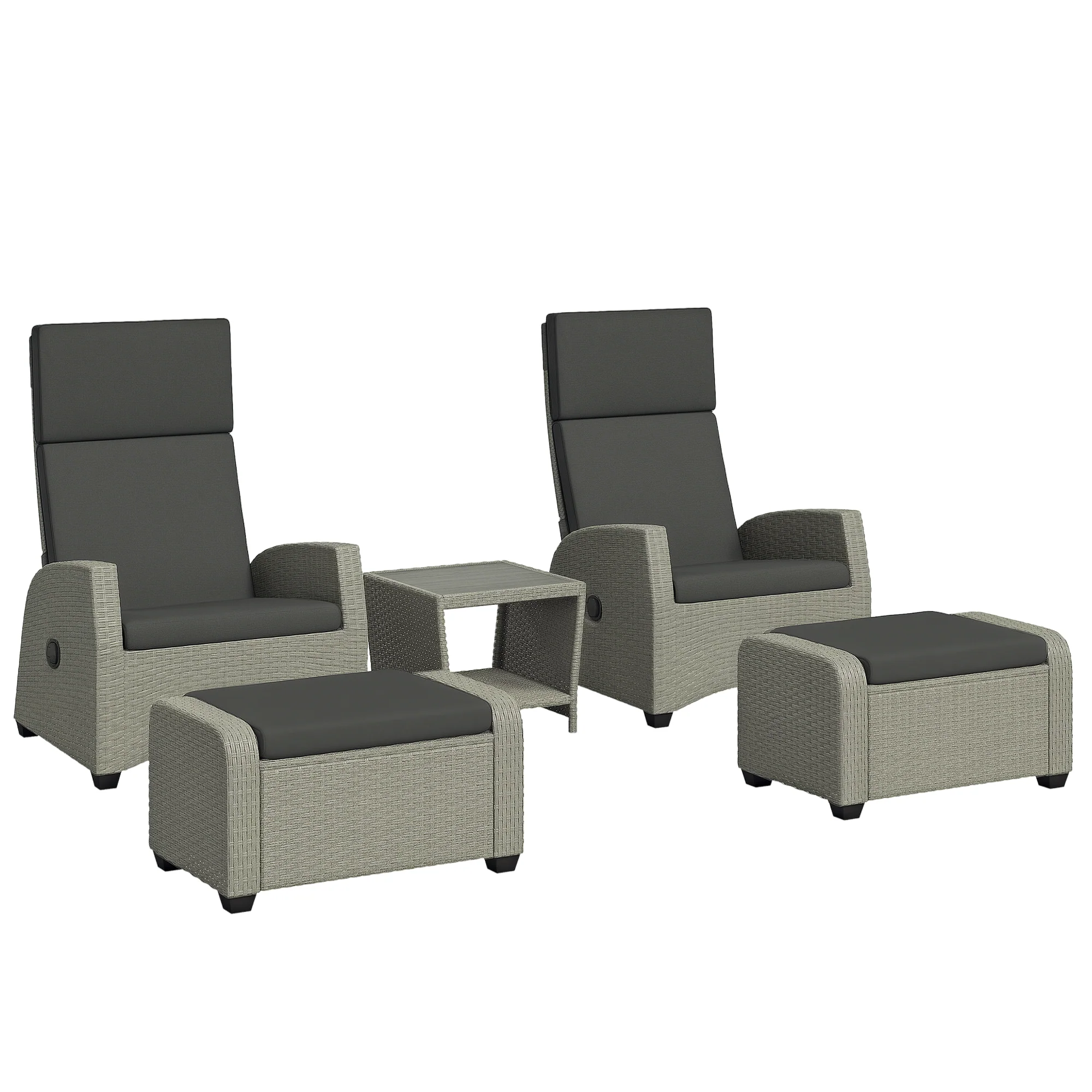 Outsunny 5 PCs Rattan Garden Furniture Set with Reclining Chairs, Grey