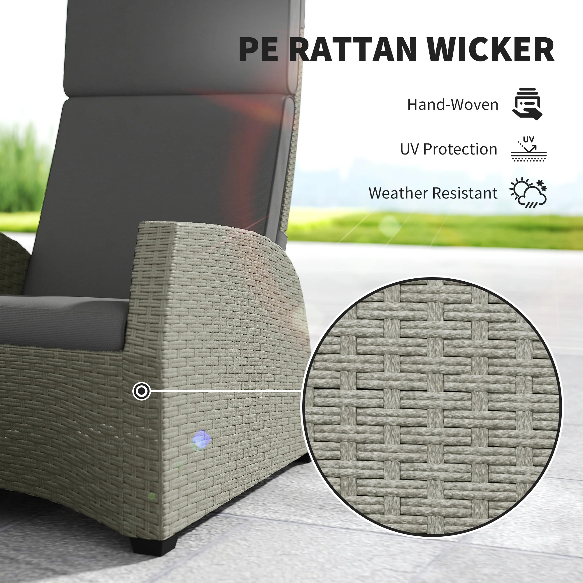 Outsunny 5 PCs Rattan Garden Furniture Set with Reclining Chairs, Grey - Image 4