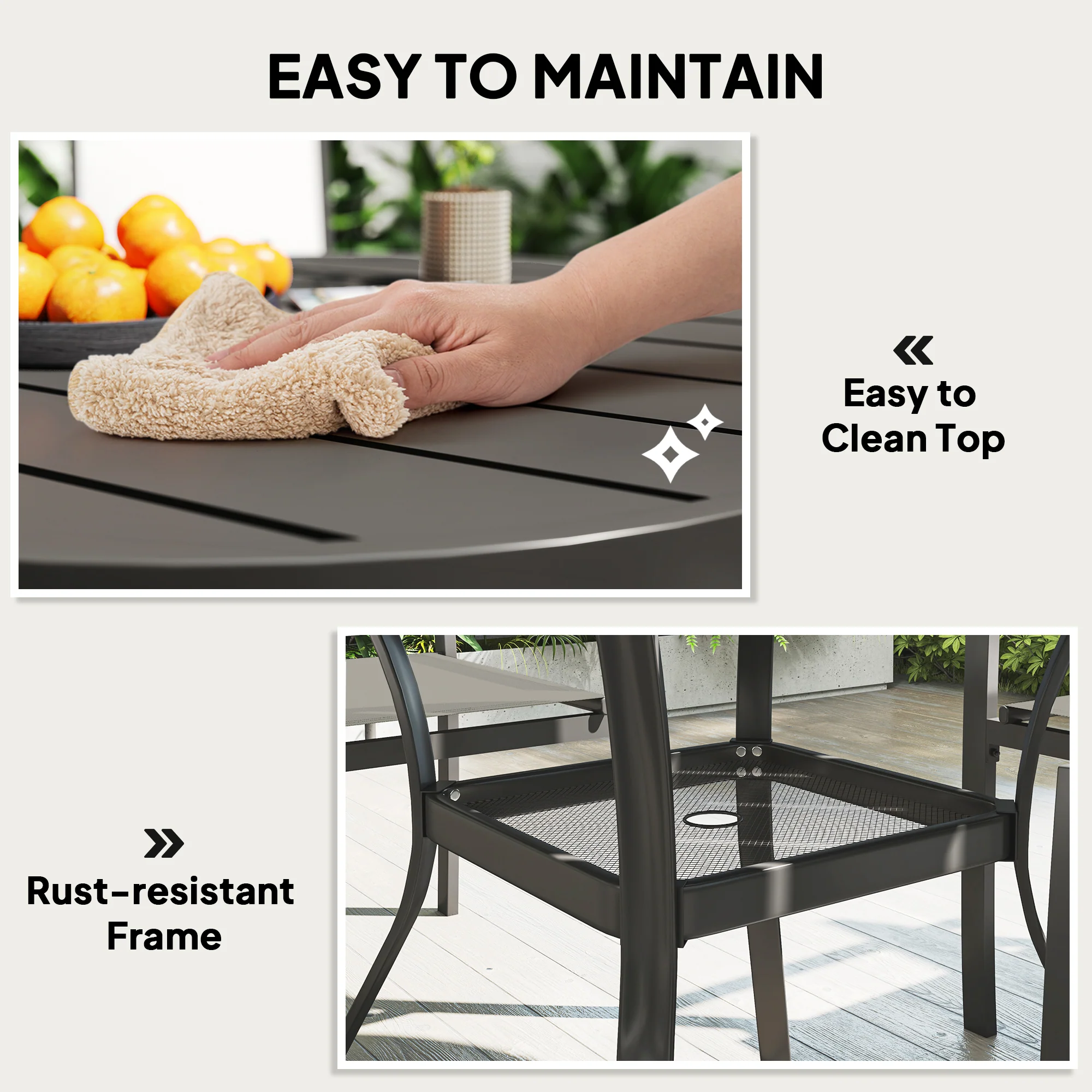 Outsunny 5 Piece Garden Furniture Set With Round Table & 4 Stackable Chairs - Image 7