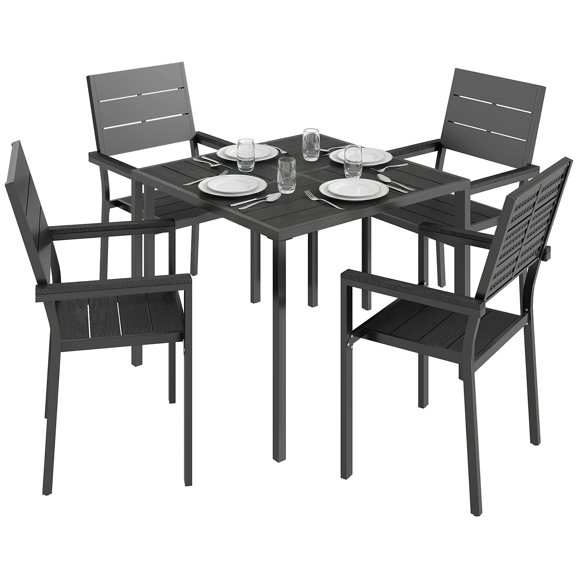 Outsunny 5 Pieces Garden Dining Set, Outdoor Furniture with HDPE Table
