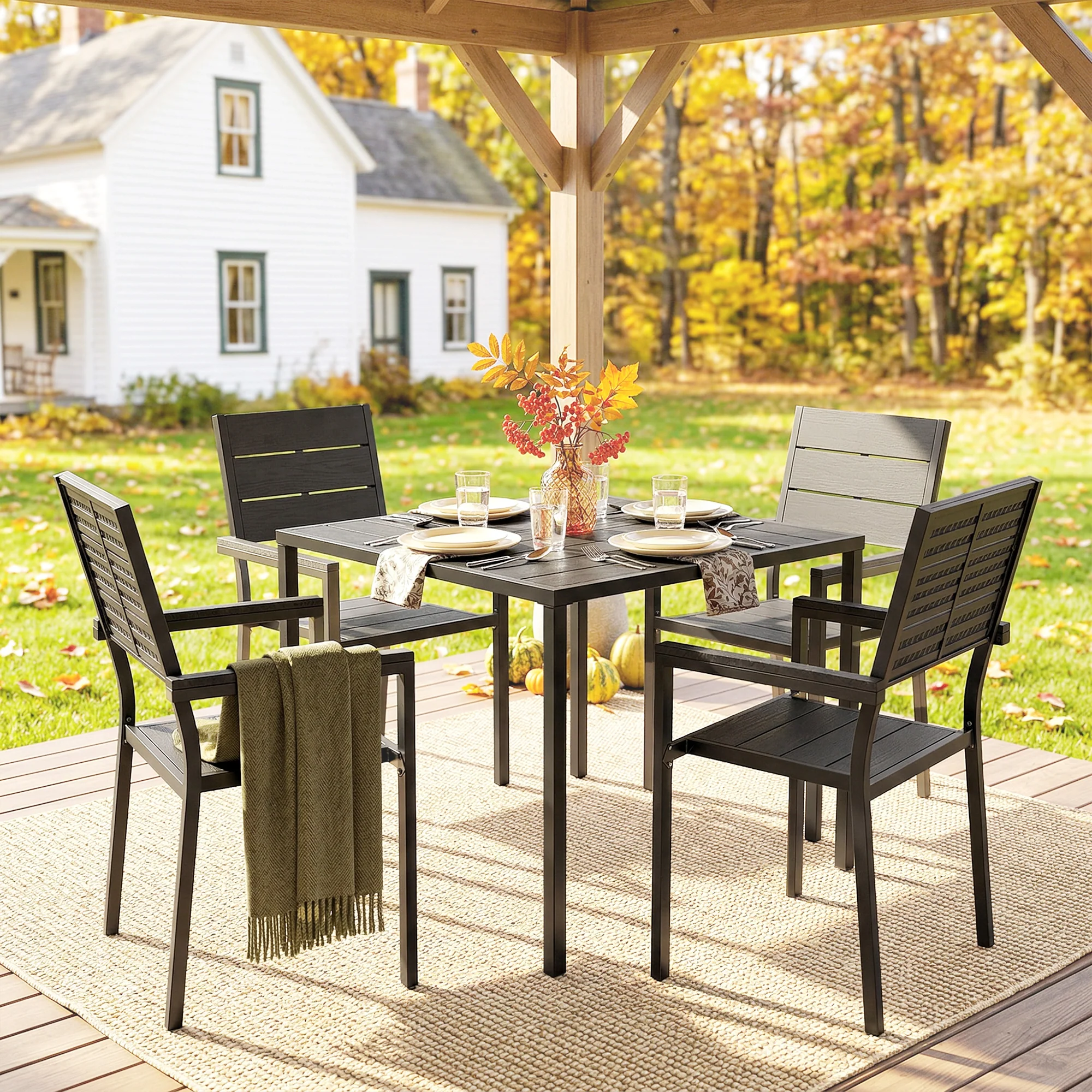 Outsunny 5 Pieces Garden Dining Set, Outdoor Furniture with HDPE Table - Image 9