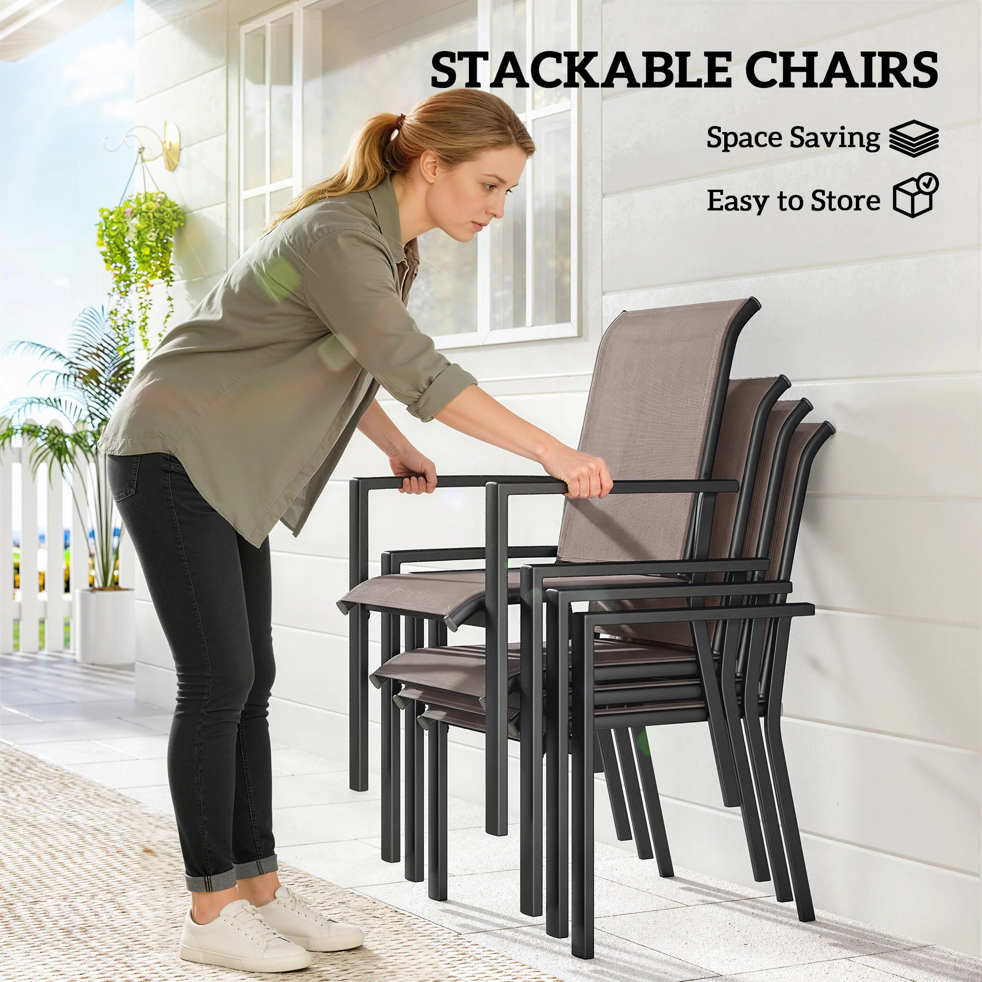 Outsunny 5 Pieces Outdoor Dining Set For 4, Grey And Khaki - Image 6
