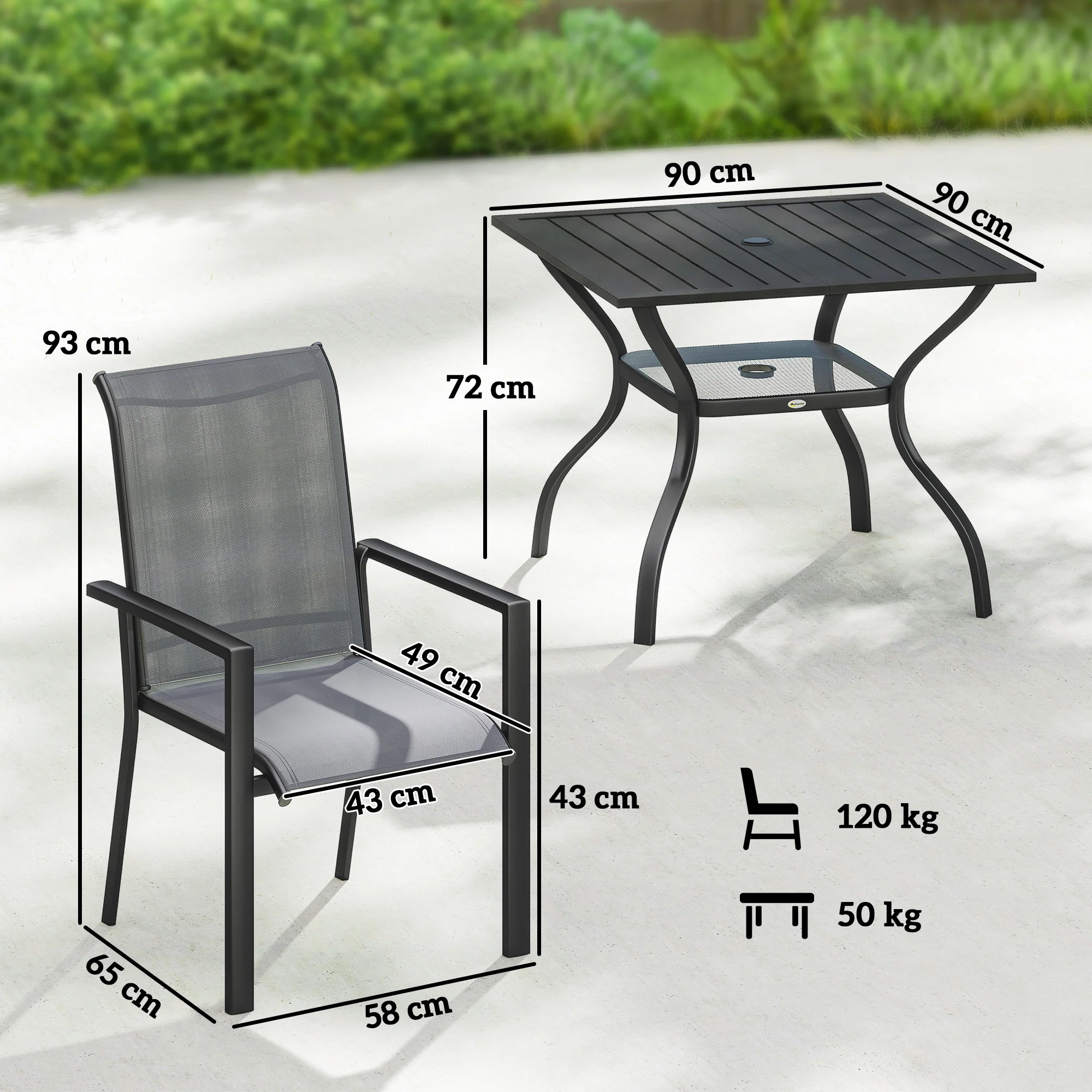 Outsunny 5 Pieces Outdoor Dining Set For 4, Patio Furniture Set, Dark Grey - Image 3