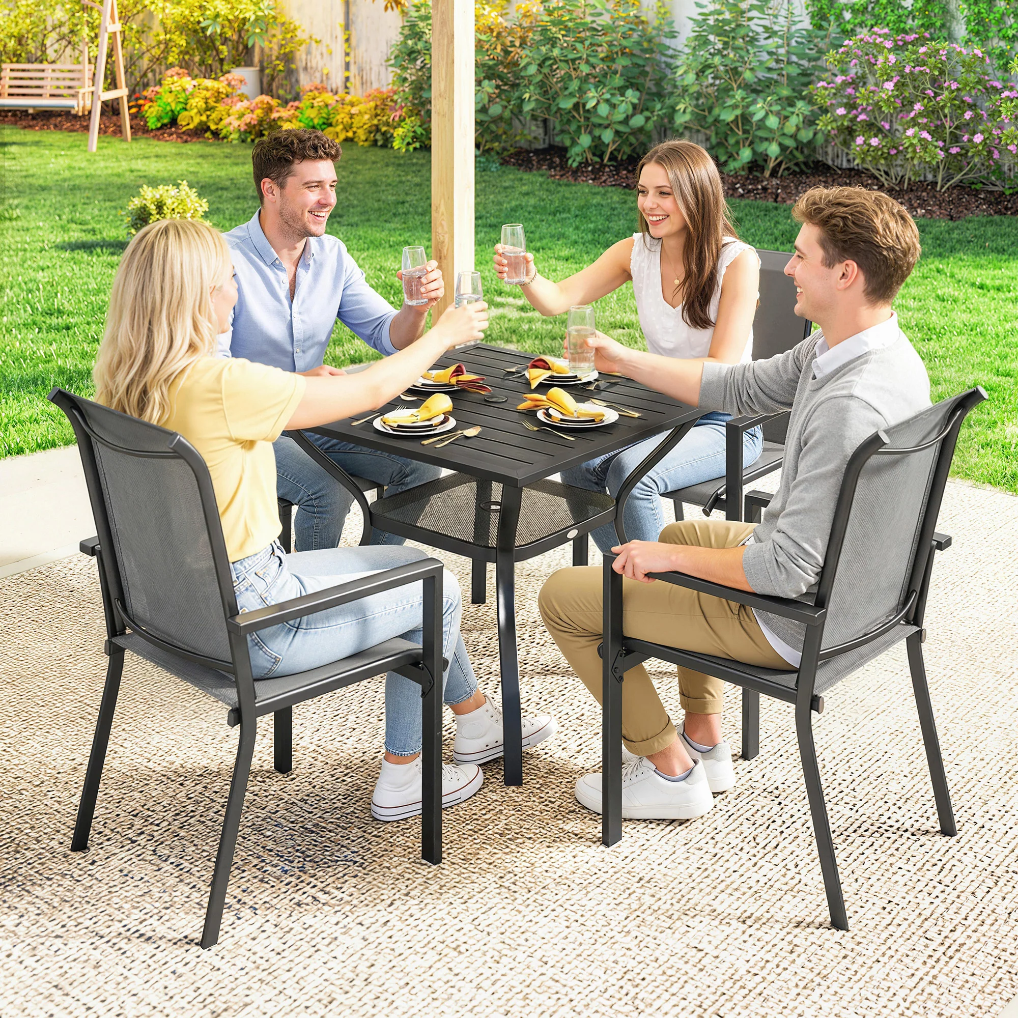 Outsunny 5 Pieces Outdoor Dining Set For 4, Patio Furniture Set, Dark Grey - Image 9