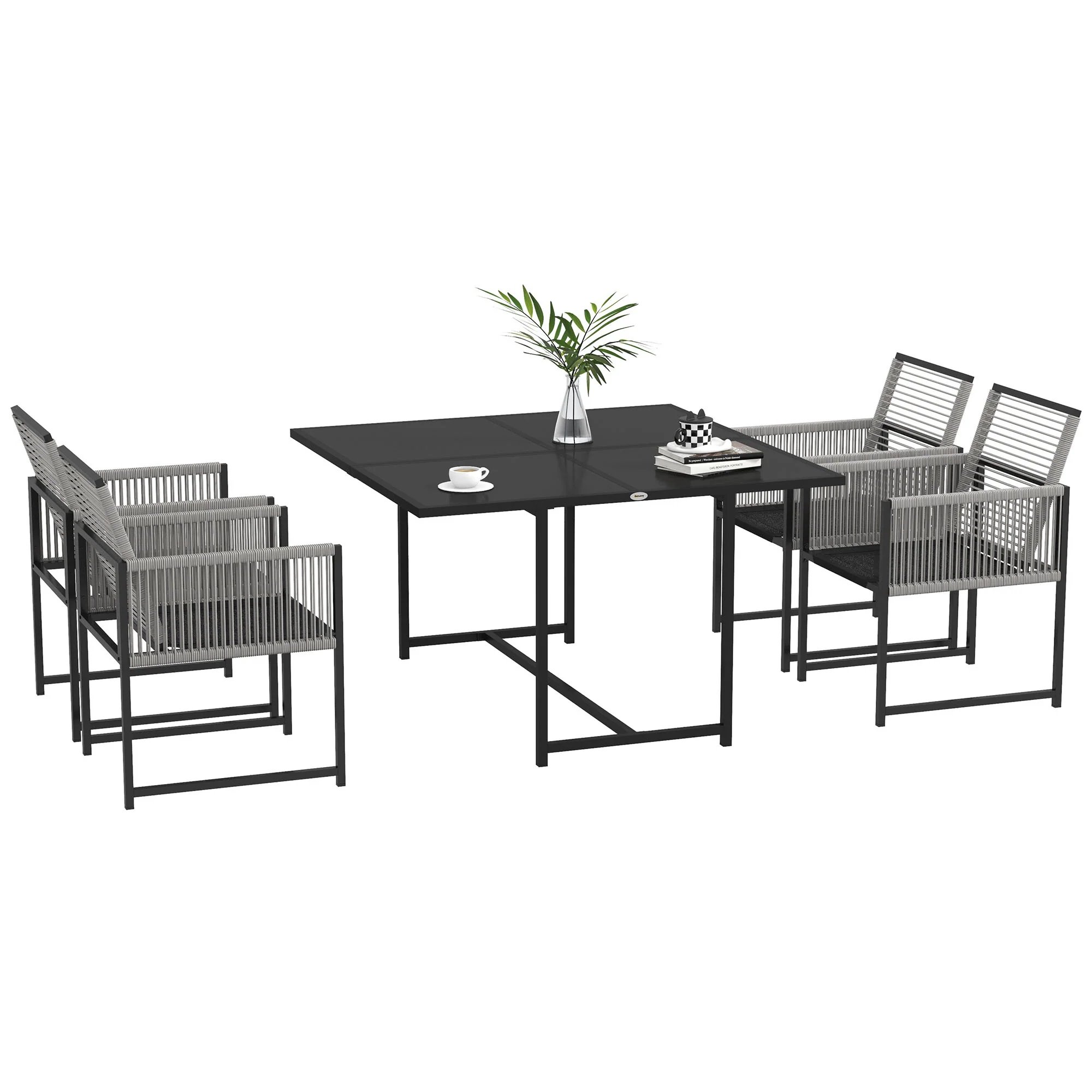 Outsunny 5 Pieces Patio Dining Set With Foldable Back, Light Grey - Image 10